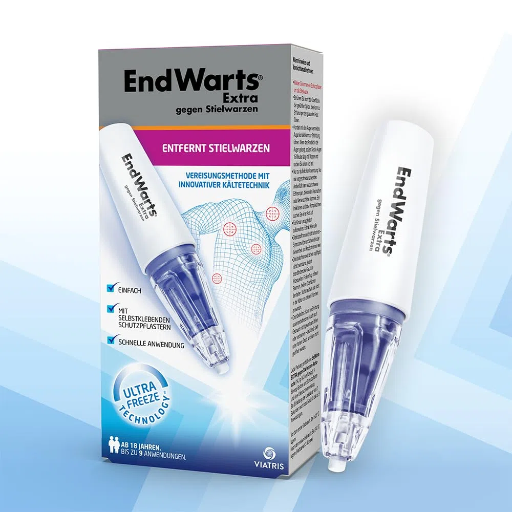 EndWarts EXTRA: Stielwarzen behandeln, Vereisungsmittel zur Behandlung von Stielwarzen an Hals, Brust & Achseln, 9-Einweg-Spitzen & 9 Pflaster, Aufnäher,Spray