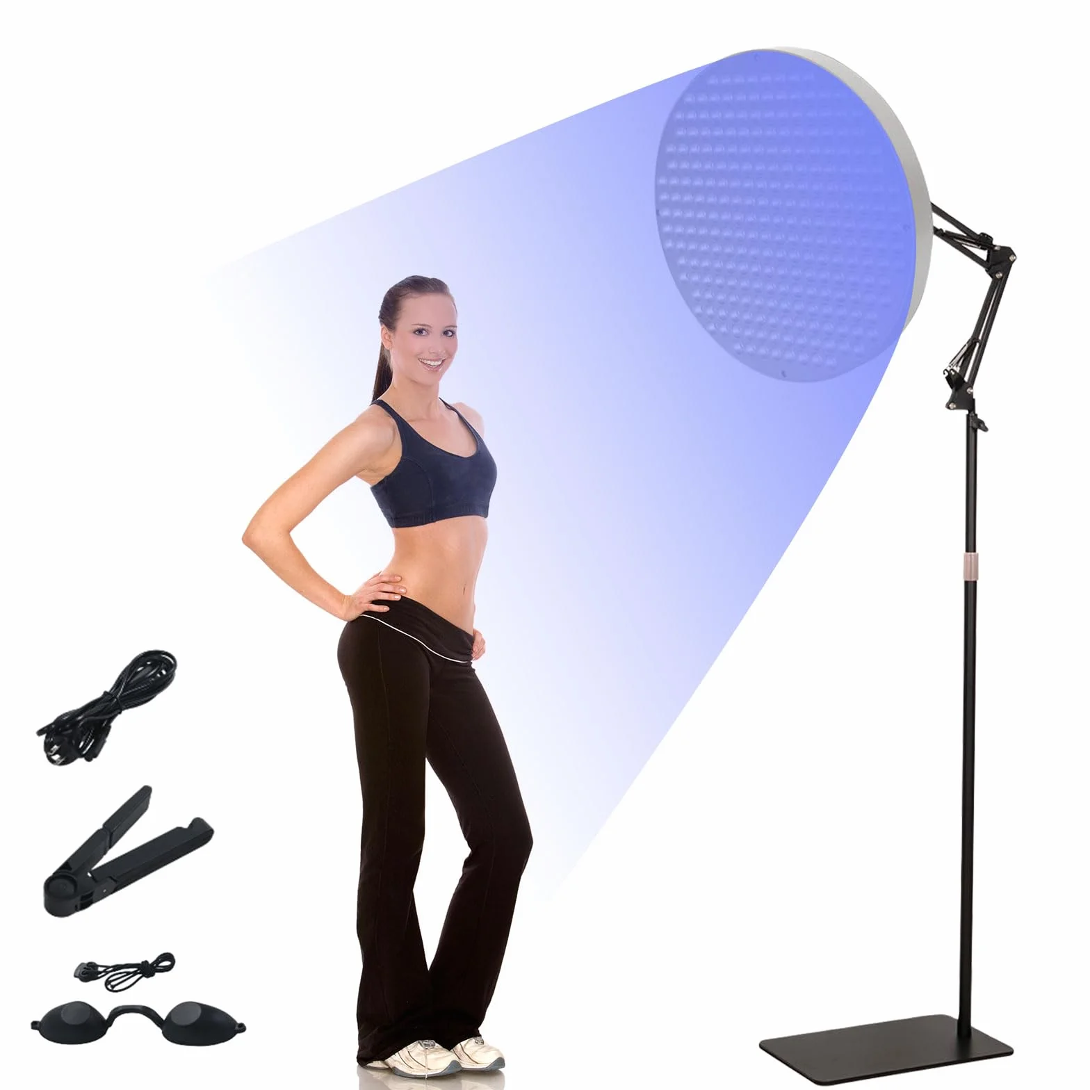 Solarium für Zuhause, 250 LED 460nm Blaues Licht Bräunungslampe Sonnenlampe Bräunungslampen, Halterung 360 Grad Verstellbar, Höhenverstellbar, Hause Tageslicht für Körper und Gesicht