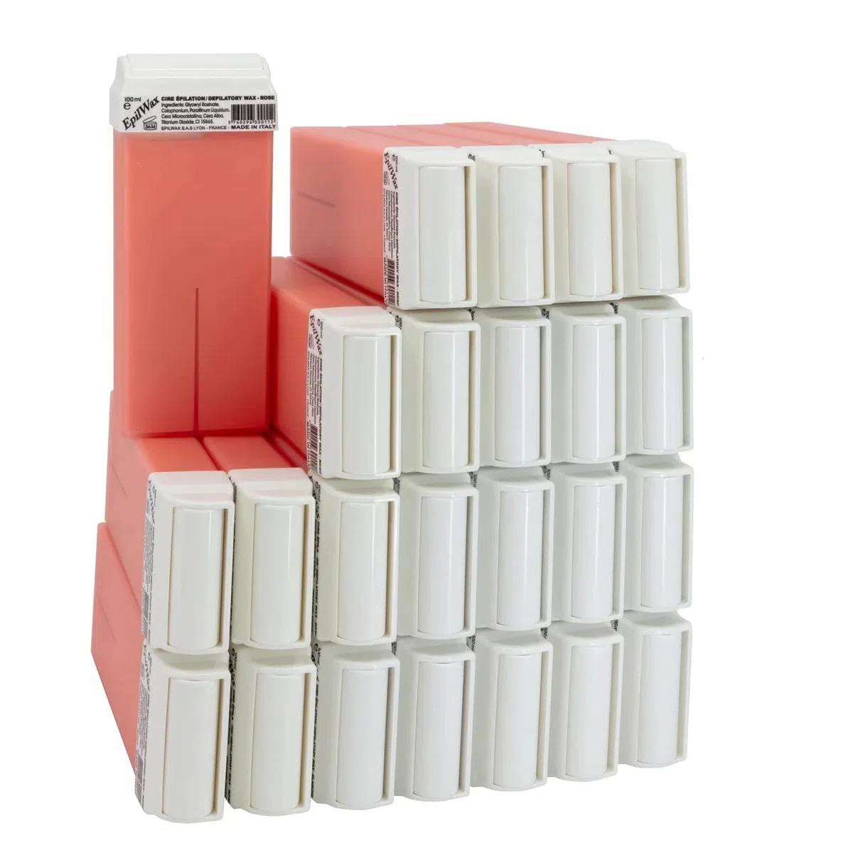 EpilWax Wachspatronen Set mit 24 Rosa Warmwachspatronen zur Haarentfernung Enthaarungswachs 100 ml Roll-on Nachfüller