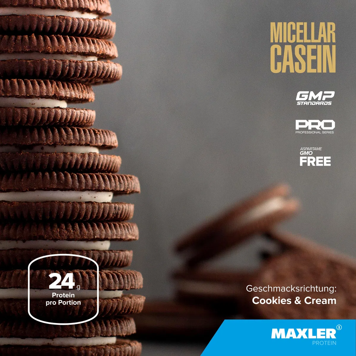 Maxler Micellar Casein - 26g Eiweiß pro Portion - reiches Aminosäureprofil - cremige Textur - angenehmer Geschmack - Casein Protein aus hochwertigen Rohstoffen - Cookies & Cream - 450g