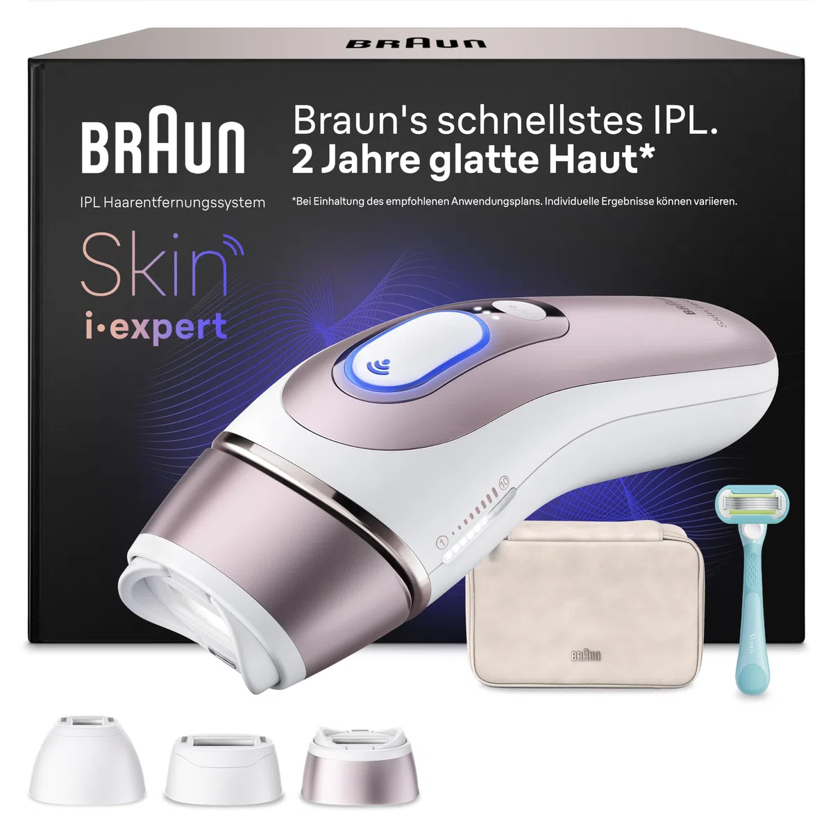 Braun Smart IPL Geräte Haarentfernung Skin i·expert 7 PL7311 Weiß/Rosegold Dauerhafte Haarentfernung Inkl. Etui Venus Rasierer 3 Aufsätze