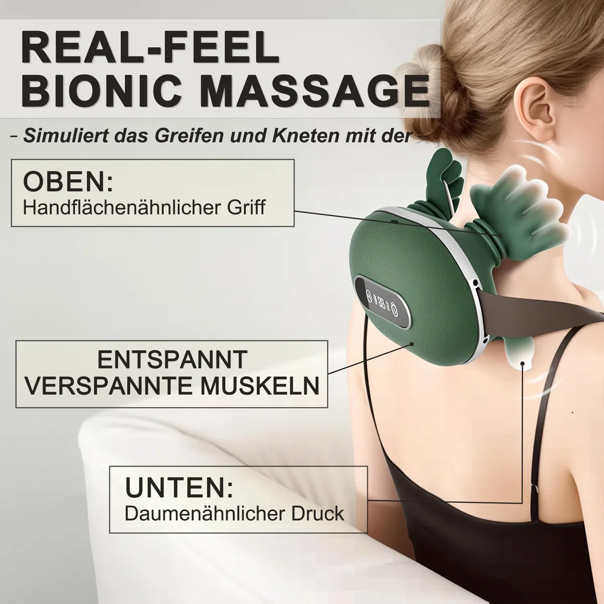 Massagegerät, 4D Nackenmassagegerät, Touchscreen-Tasten, mit 3 Massageprogrammen und 2 Heizstufen, Entspannt die Muskeln und lindert Müdigkeit, Das Perfekte Geschenk für Familie und Freunde.