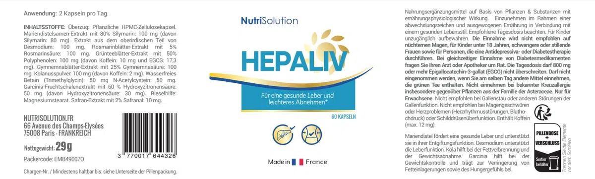 NutriSolution Hépaliv -Kapseln - Detox-Formel mit Mariendistel, Desmodium & Grüntee für gesundheit, Gewichtsmanagement & Fettverbrennung - 60 Kapseln (1)
