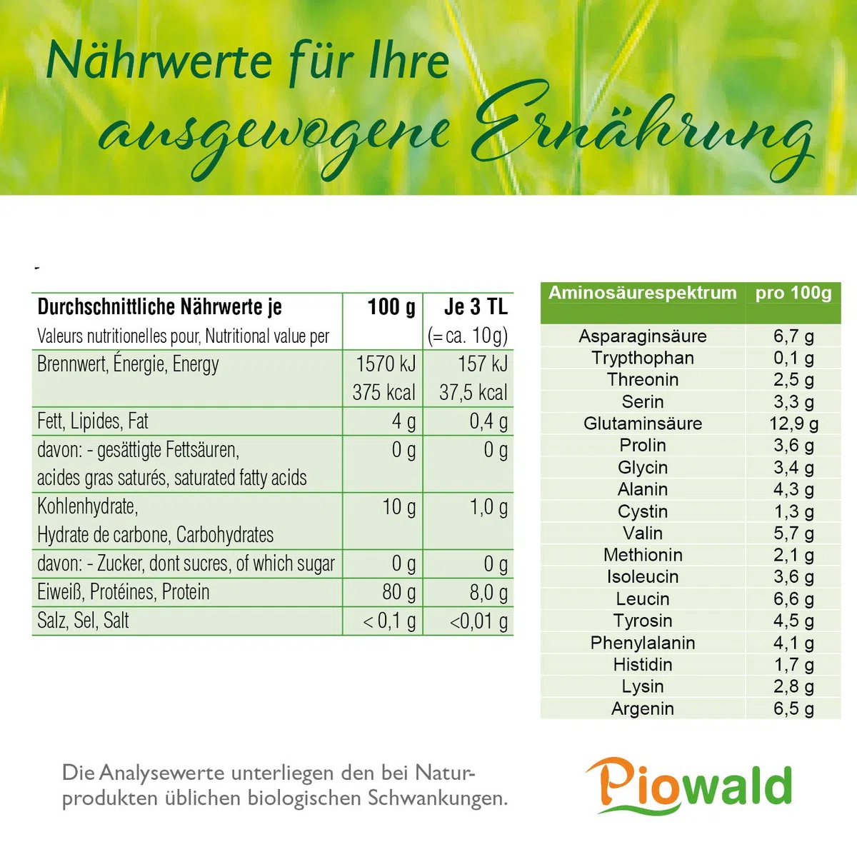 Piowald BIO Reisprotein - 1 kg Vorratspackung | Pflanzliches Eiweißpulver, Vegan und Glutenfrei