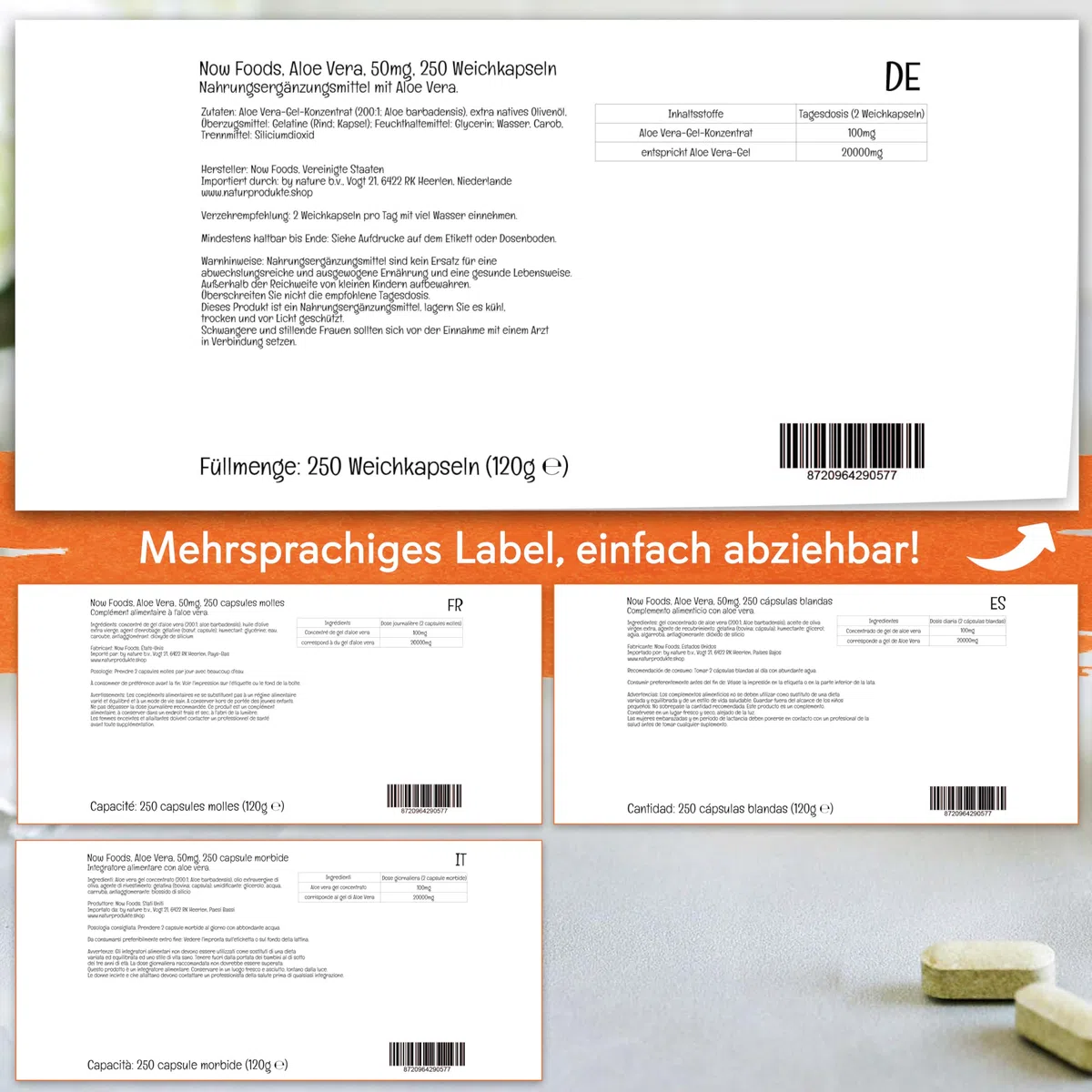 Now Foods, Aloe Vera Gels, hochkonzentriert, 250 Weichkapseln, Laborgeprüft, Glutenfrei, Sojafrei