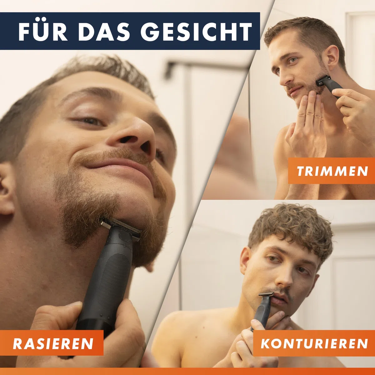 Gillette Fusion One Hybrid Rasierer Herren Elektrisch für Gesicht und Körper, Schwarz - Barttrimmer, Inkl. 3 Kammaufsätze und 1 Körperkamm, Wasserdichter Trimmer, 45-Min Akku, Powered von Braun