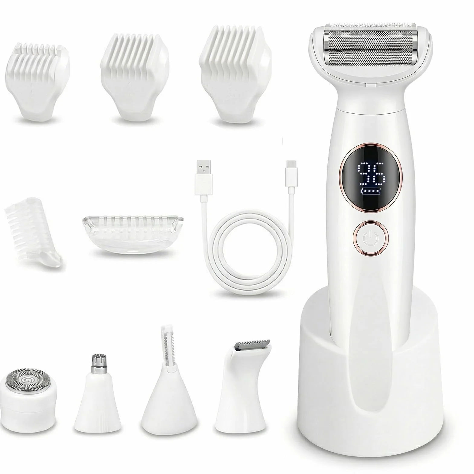 Carehabi 5-in-1 Intimrasierer für Frauen & Rasierer Damen Elektrisch- Wasserdicht IPX7 Damenrasierer für Intimbereich, Gesicht, Bikini & Körper - Lady Shaver mit USB Ladestation & Augenbrauen Trimmer