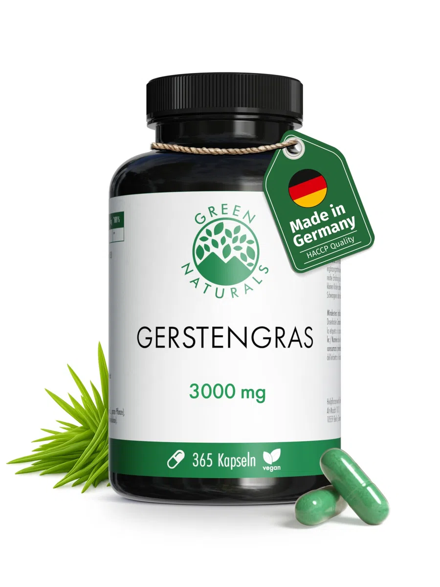 Green Naturals Gerstengras – Hochdosiert: 3.000 mg Extrakt – 365 Kapseln | 10:1 pro Tagesdosis · 3-Monatsvorrat · Laborgeprüft