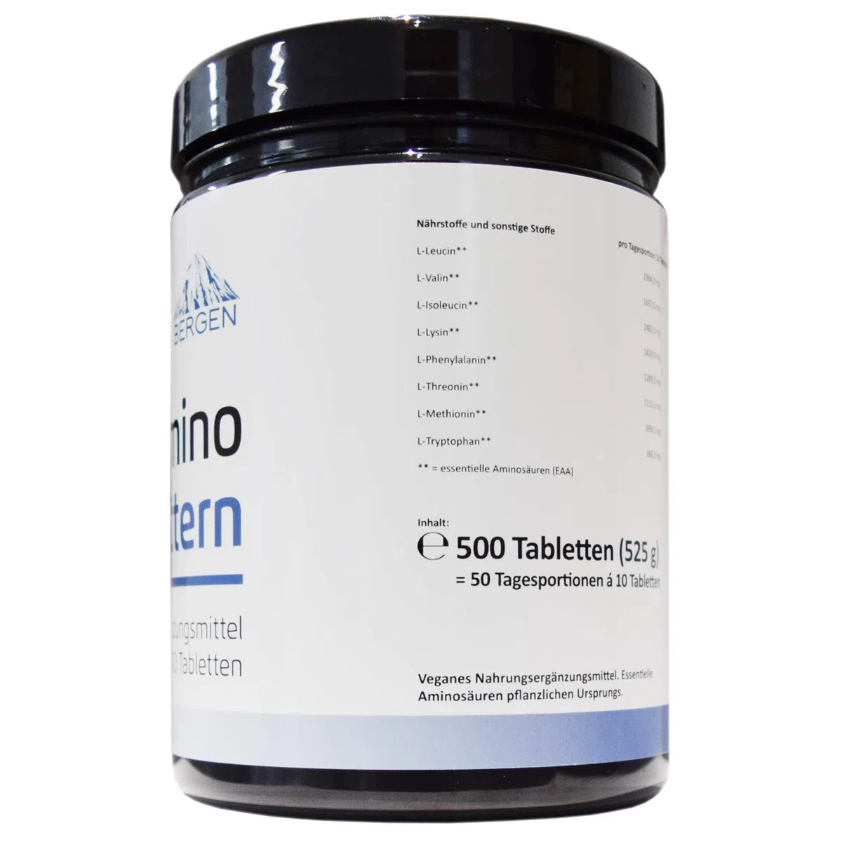 Multi Amino-EAA 8 Pattern - 500 Tabletten mit je 1000 mg - Master Amino Protein Formel mit 8 essentielle Aminosäuren aus Hülsenfrüchten - BCAA - Hochdosiert - Vegan - Laborgeprüft
