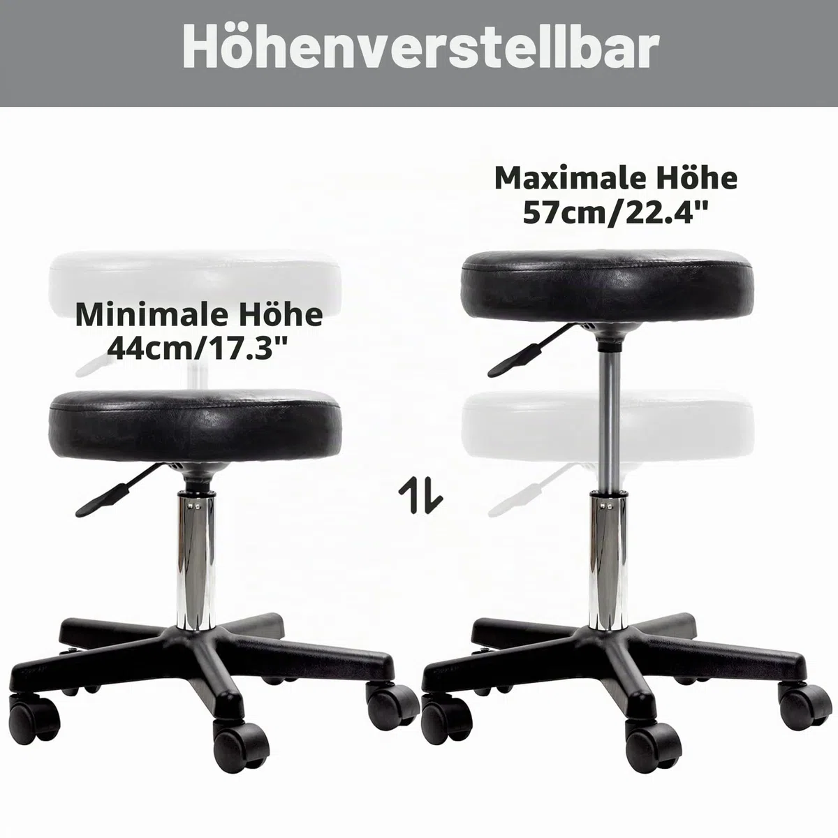 Display4top Schwarz Einstellbare Rollkissen Tattoo Massage Hydraulische Salon Hocker mit Zurück, 5 Wheels