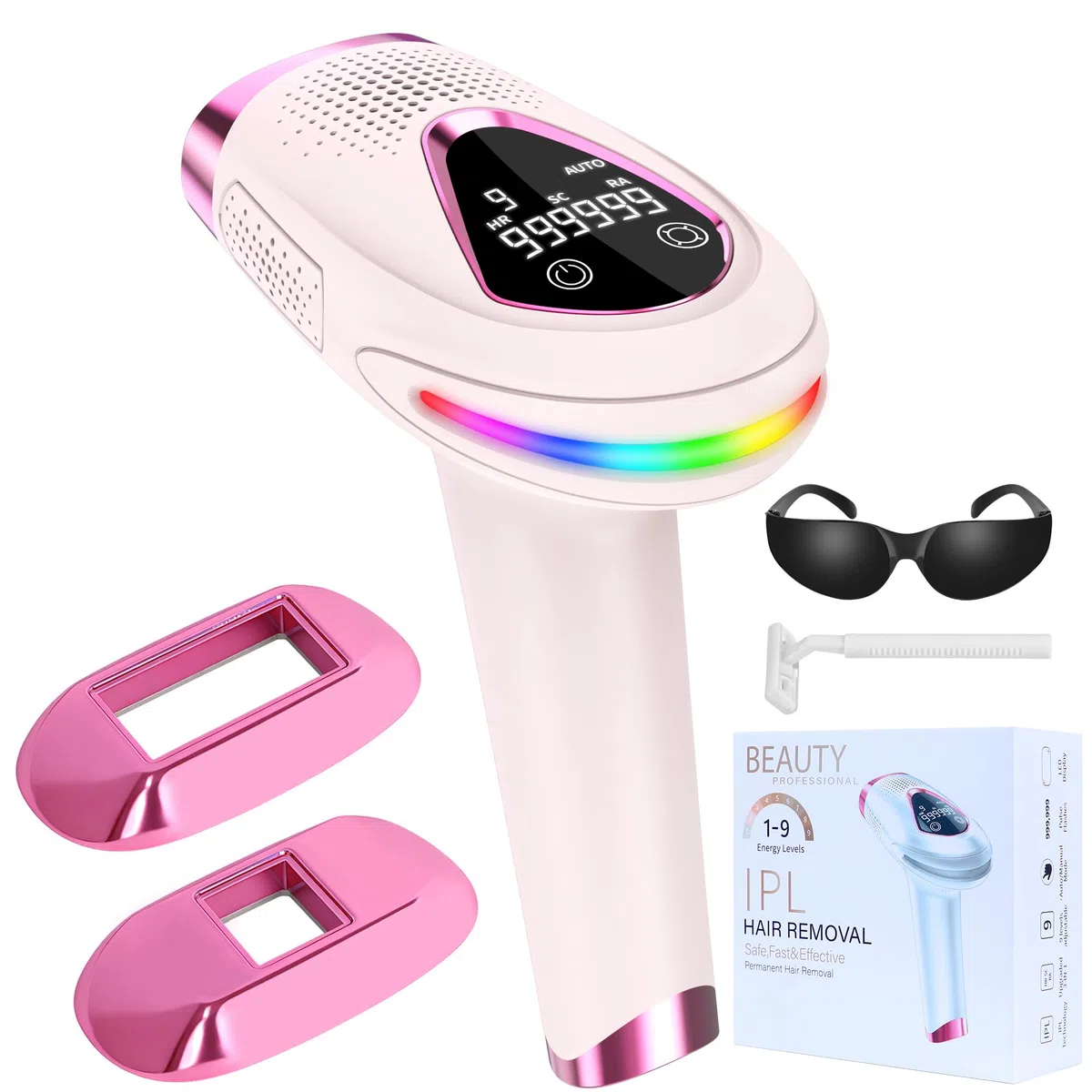 IPL Geräte Haarentfernung - 6.8cm² Großkaliber Schnell Laser Haarentfernung mit 2 Ersatzköpfe,3-in-1 Zuhause Dauerhafte Haarentfernungsgerät mit HR/SC/RA,Damen Lazer Epilasyon für Gesicht,Intimbereich
