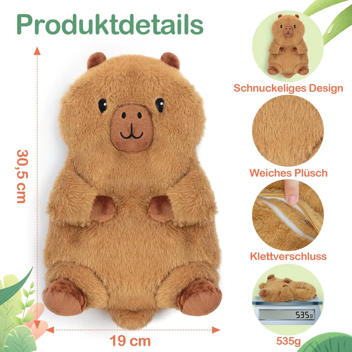 AROMA SEASON Wärmetier Plüsch Capybara Mikrowelle-Wärmekissen Kuscheltier Körnerkissen Stofftier