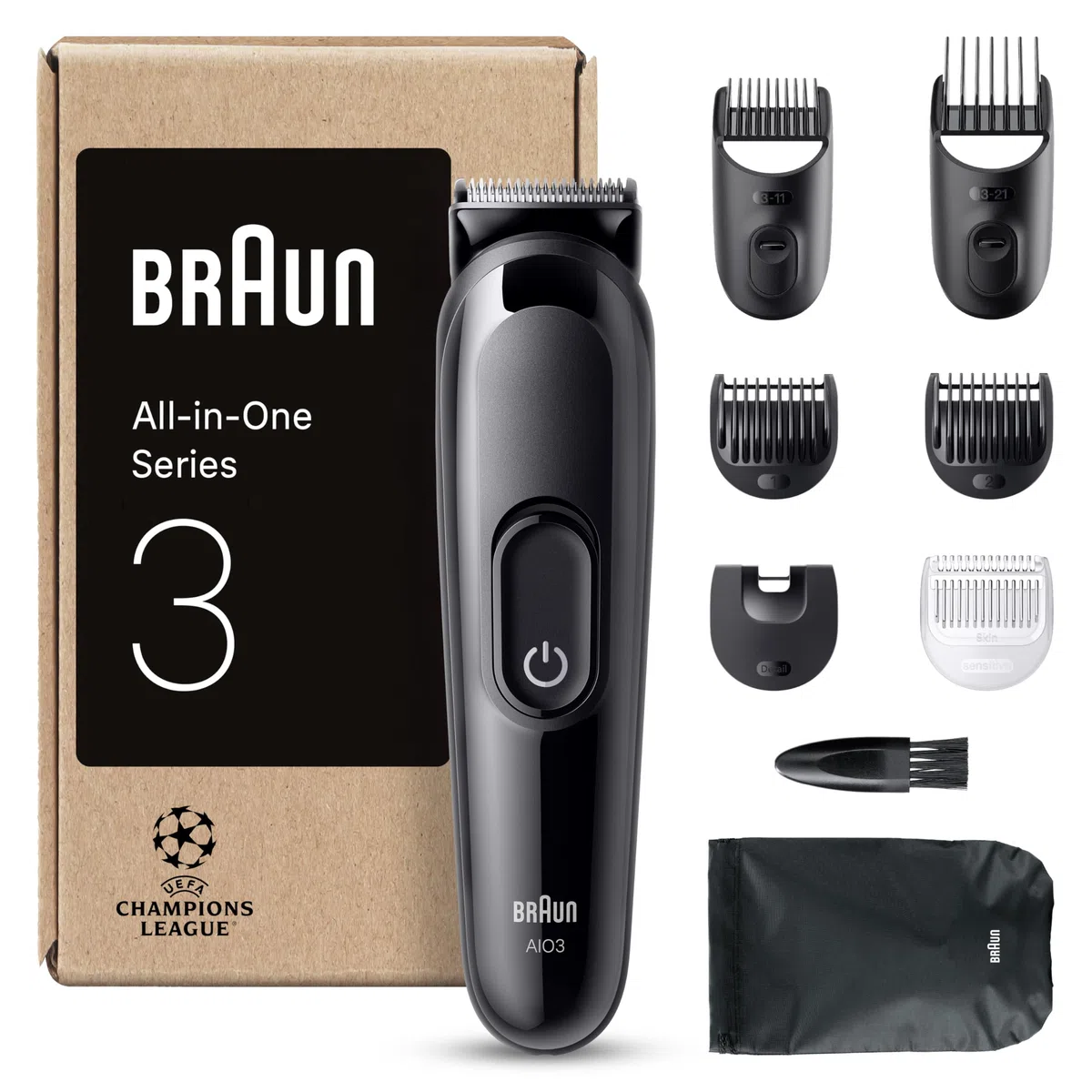 Braun All-In-One Trimmer-Set 3, 6-in-1 Multigroom, Barttrimmer, Haarschneidemaschine für Gesicht und Kopf, 50 Min. Akku, 14 Längen (3–21 mm), MGK3420, Schwarz