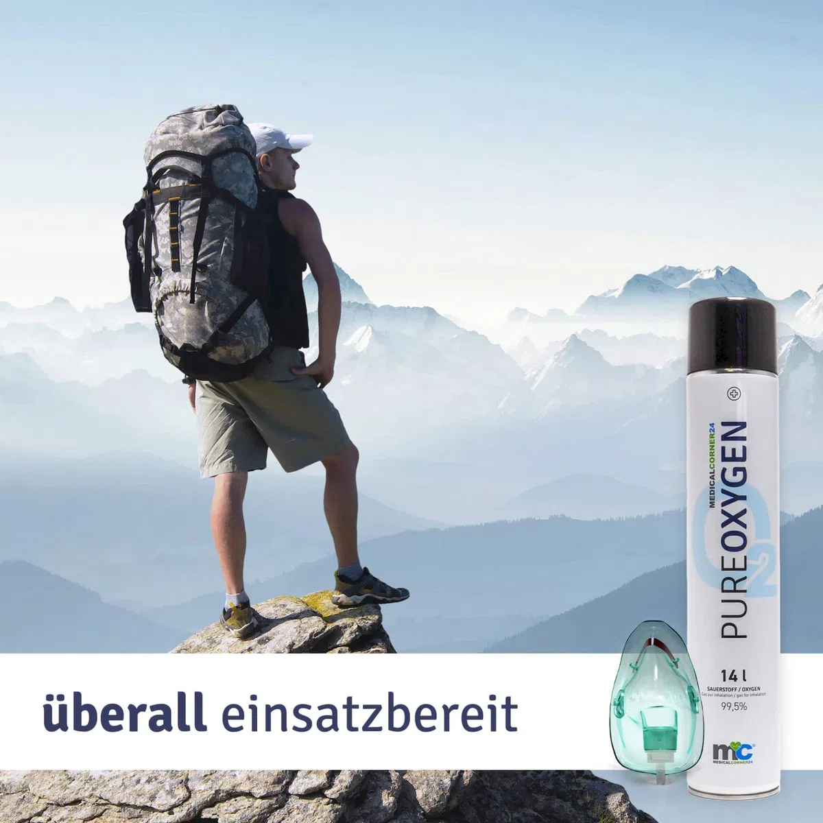 Sauerstoffflasche 14 Liter mit Inhalations Maske - Sauerstoff aus der Dose für Zuhause oder Unterwegs von Medicalcorner24
