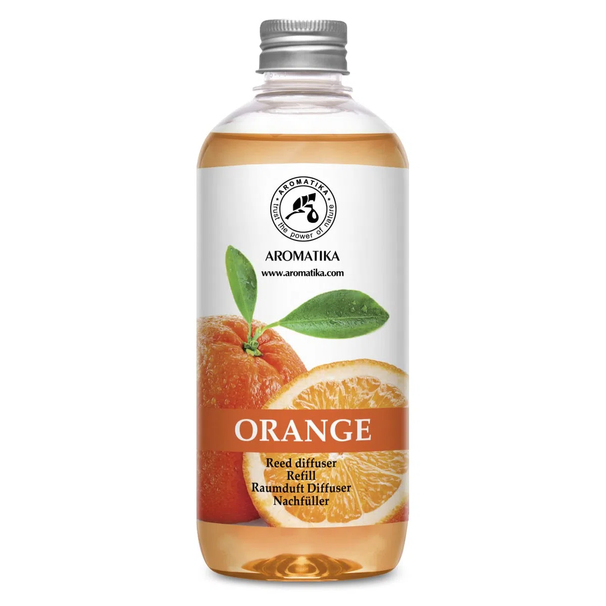 Raumduft Nachfüllflasche Orange 500 ml - Orangendiffusor Nachfüllpackung - Diffusor Zitrus mit natürlichem ätherischem Orangenöl - für Aromatherapie, Haus, Bad, Büro, Boutique