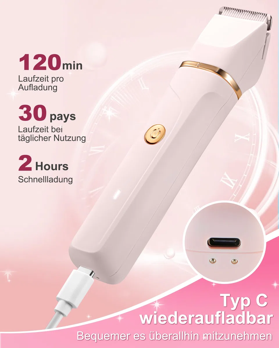 Rasierer Damen,3-In-1 Intimrasierer für Frauen,Gesichtshaarentferner für Frauen,Damenrasierer Elektrisch für Beine, Arme, Achseln und Bikinizone,Wiederaufladbarer Ipx7 Wasserdicht Trimmer Damen, Rosa