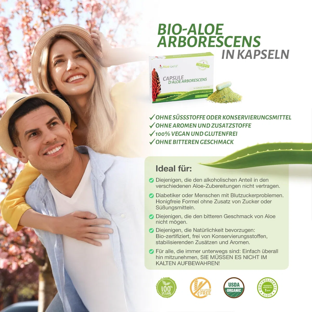 ALOEBETA Aloe Arborescens Kapseln Bio - 100% Bio Aloe Vera Kapseln - Made in Italy - BIO Nahrungsergänzungsmittel - Keine Süßstoffe oder Konservierungsstoffe, keine GVO - 30 Kapseln Pakete