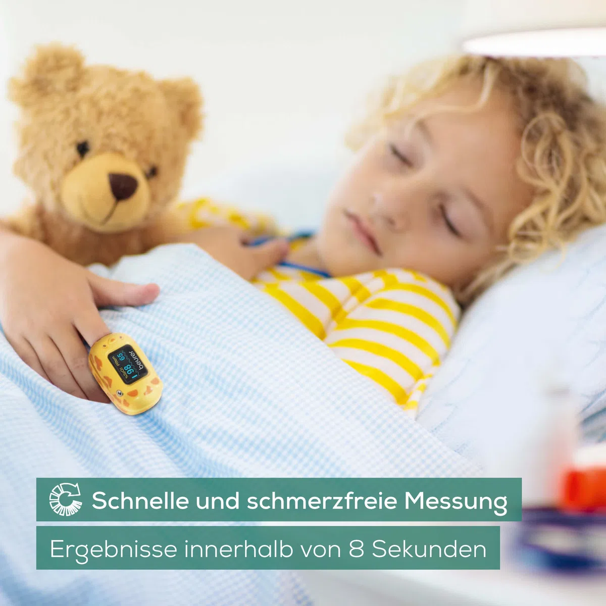 Beurer PO 13 Kids, Finger-Pulsoximeter für Kinder, sekundenschnelle Messung des Pulses und der Sauerstoffsättigung, kleines Format, automatische Display-Ausrichtung, mit Gürteltasche
