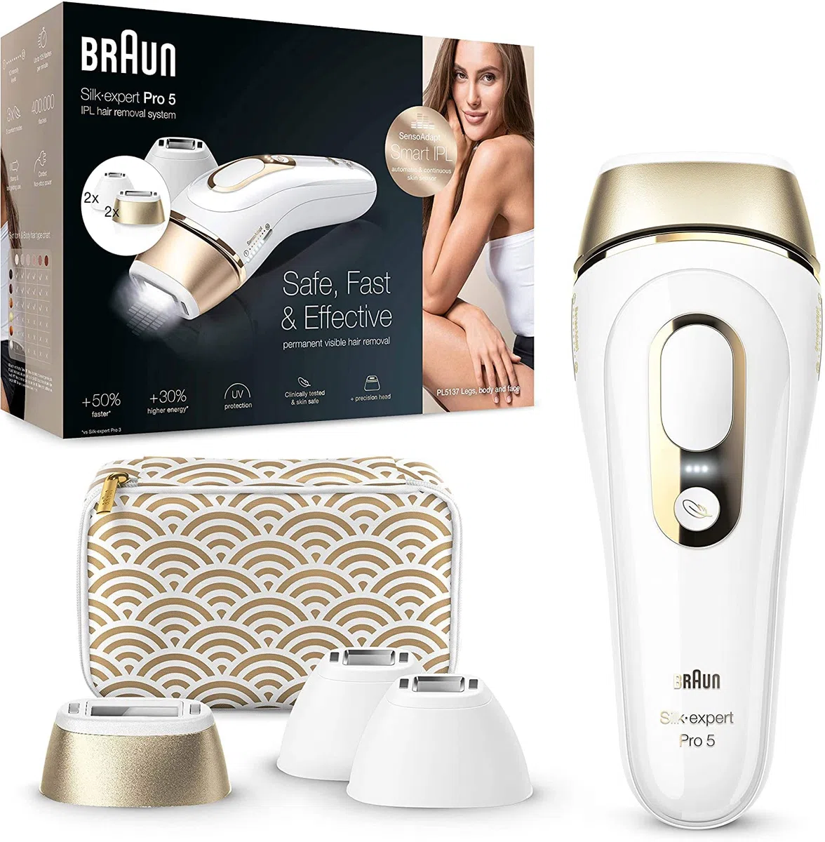 Braun IPL Silk Expert Pro 5 Haarentfernungsgerät PL5137MN, weiß/gold, dauerhaft sichtbare Haarentfernung