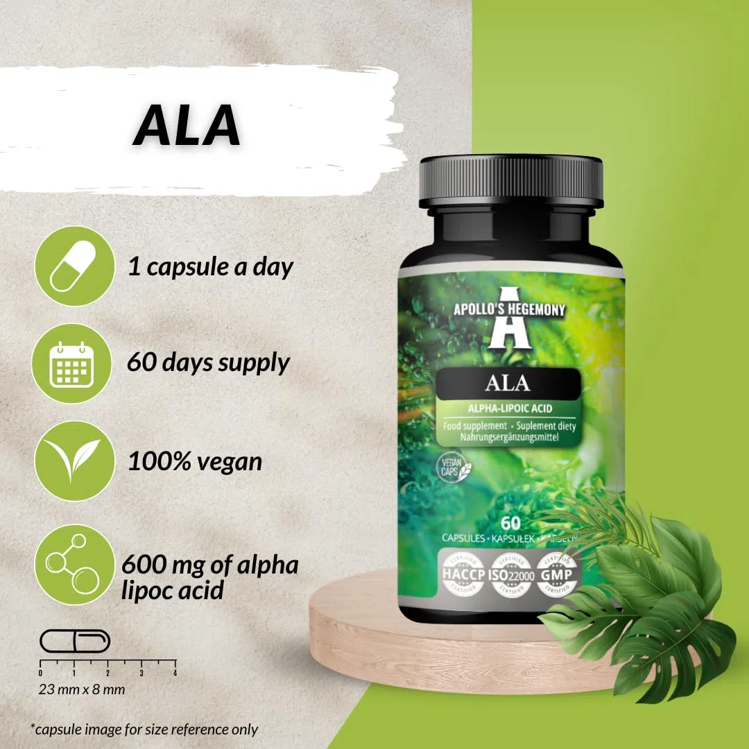 ALA (Alpha Lipoic Acid) 600 mg - 60 Vegan Capsules - Optimizes Glucose Management - Supports Mitochondrial Health - Two Month Supply - by Apollo's Hegemony