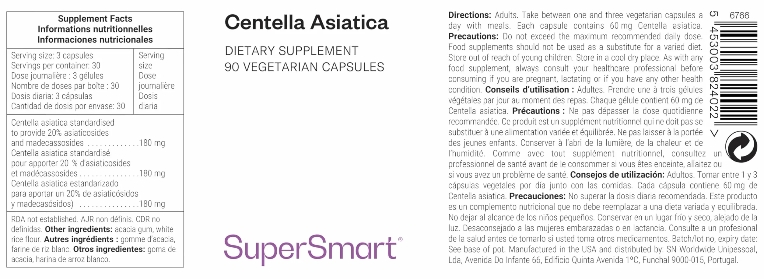 Centella Asiatica - Tigergras - Unterstützt das geistige Wohlbefinden und baut Stress ab - Trägt zu einem gut funktionierenden Immunsystem bei - Vegan - Glutenfrei - Supersmart