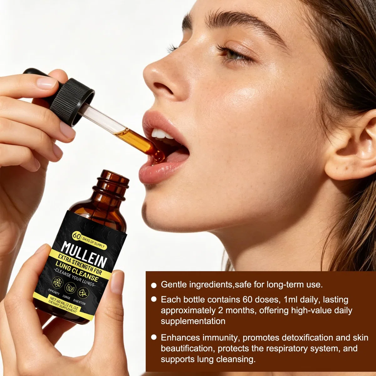 Mullein Tropfen Königskerze Extrakt, Lungenreinigungs Tropfen, Natürlich Mullein Leaf Extract Drops, zur Lungenreinigung, Schnelle Absorption für Männer und Frauen (60 ml)