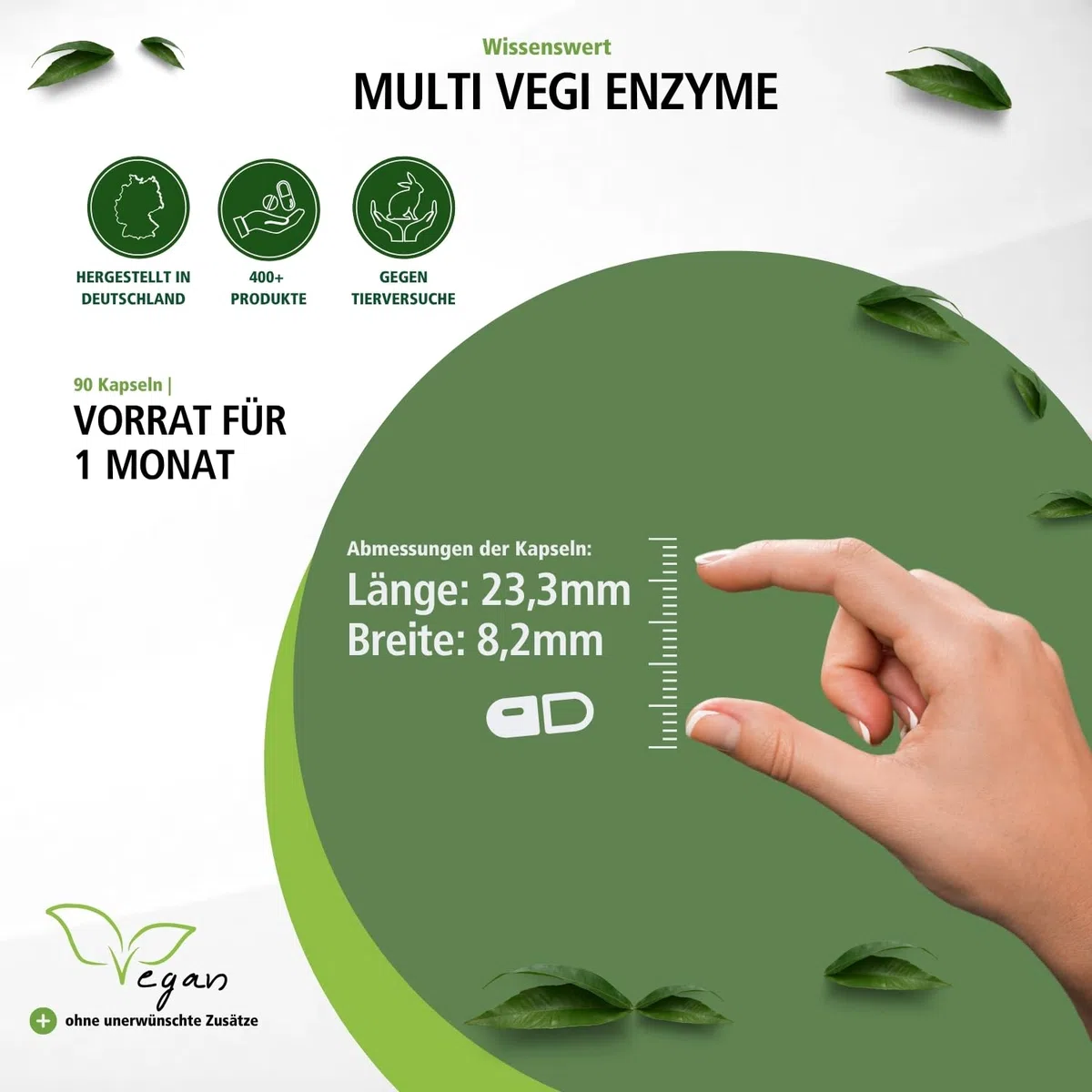 fairvital Multi Vegi Enzyme, 90 Kapseln, 100% pflanzlicher Enzymkomplex mit Bromelain + Papain + Amylase + Lipase + Lipase + Protease + Rutin, für eine zeitverzögerte Freisetzung