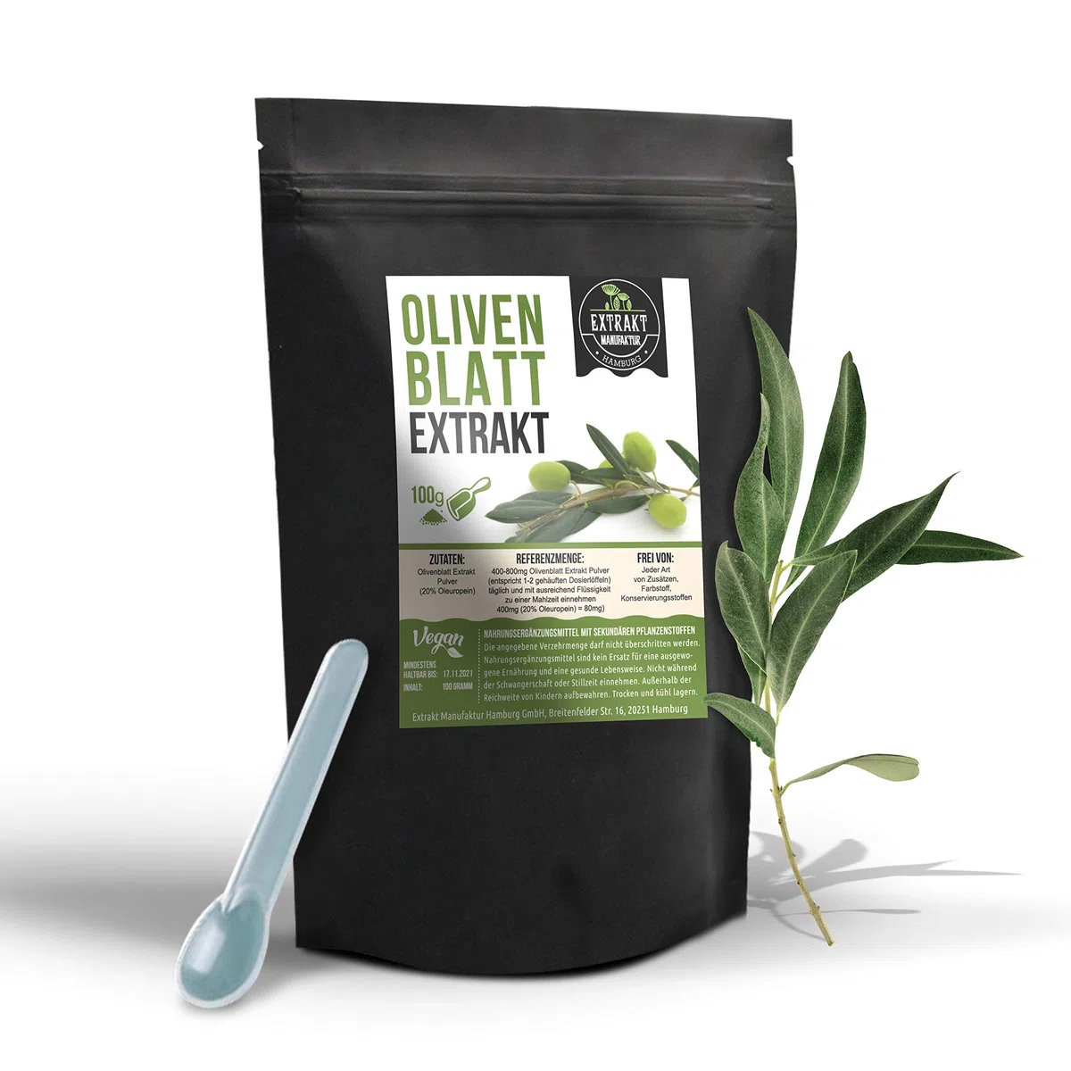 Olivenblatt EXTRAKT | 100g PULVER | olive leaf extract powder | naturrein - ohne Zusatzstoffe und laborgeprüft | hochdosiert, vegan & in Deutschland abgefüllt (Pulver 100g)
