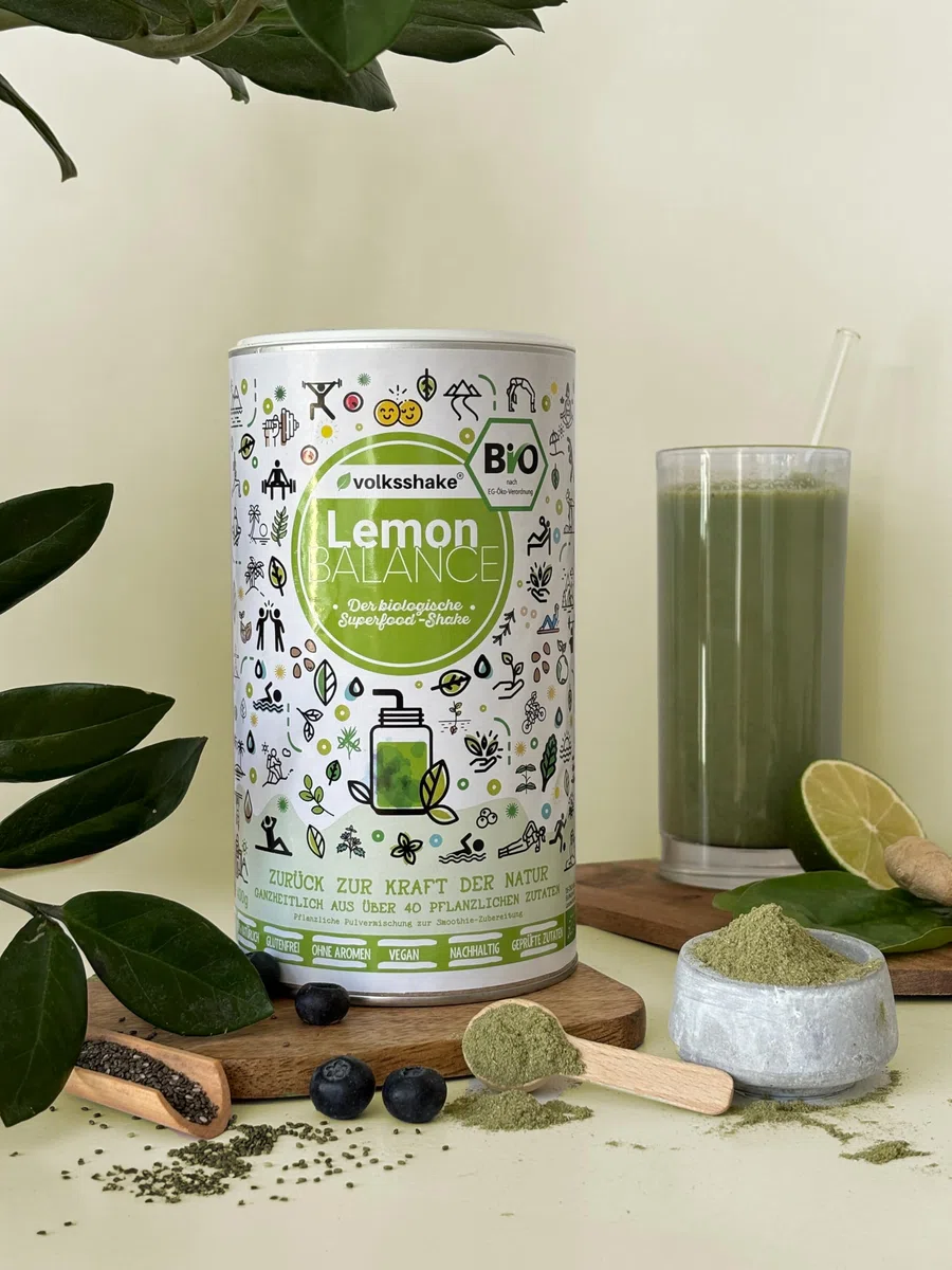 BIO Lemon Balance | Smoothiepulver | 400g | DE-ÖKO-006 | Über 40 Pflanzen wie Weizengras, Zitronengras, Gerstengras | Premiumqualität vom Bodensee | Made in Germany