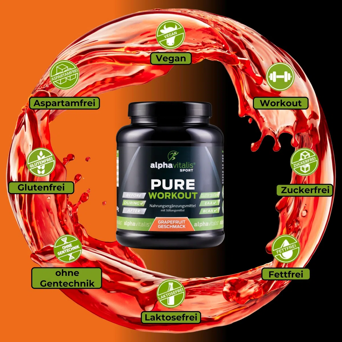 PURE INTRA WORKOUT Shake GRAPEFRUIT - 800g Cluster Dextrin Pulver + EAA + Elektrolyte - Hochverzweigtes zyklisches Maltodextrin, freie essentielle Aminosäuren, Mineralien für Sportler