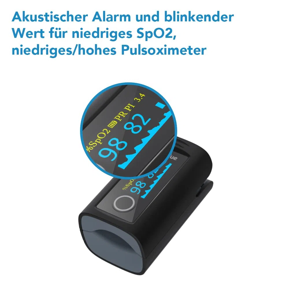 ViATOM Pulsoximeter mit Bluetooth und Offline-Speicher,Sauerstoffsättigung Messgerät Finger,Blutsauerstoffmessgerät Finger für Sp-O2 und Herzfrequenzmesser, inklusive Batterien und Umhängeband