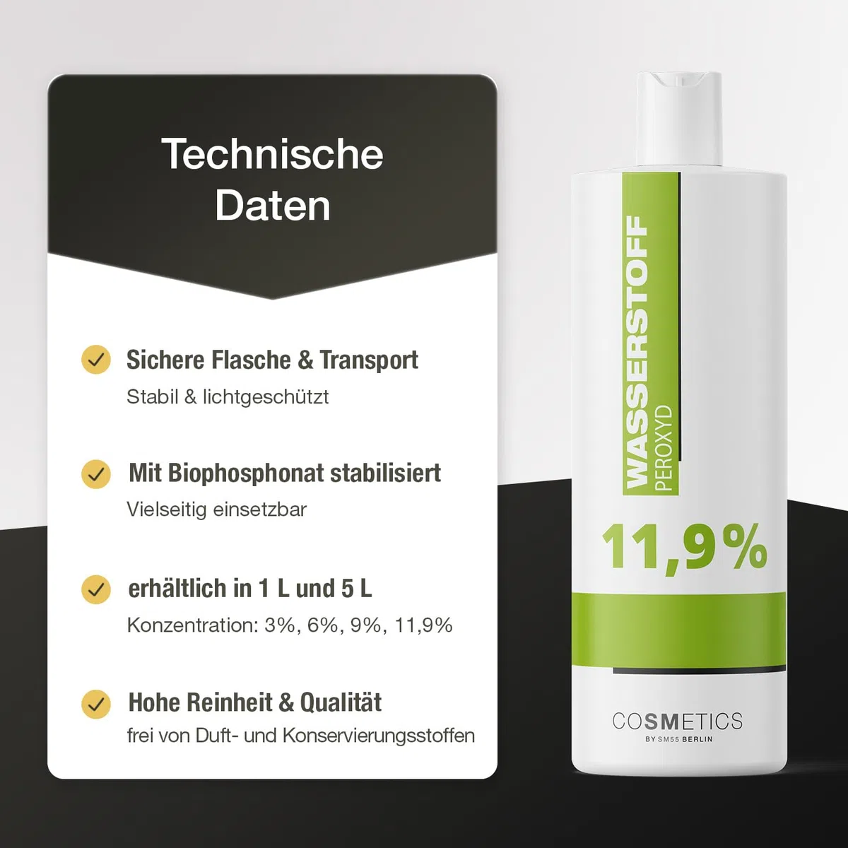 Wasserstoffperoxid 11,9% 5 Liter by COSMETICS55 | Hochprozentige H2O2 Wasserstoffperoxyd Lösung | Blondierung, Blondiermittel, Bleichmittel | Deutsche Herstellung (Familienunternehmen 3. Generation)