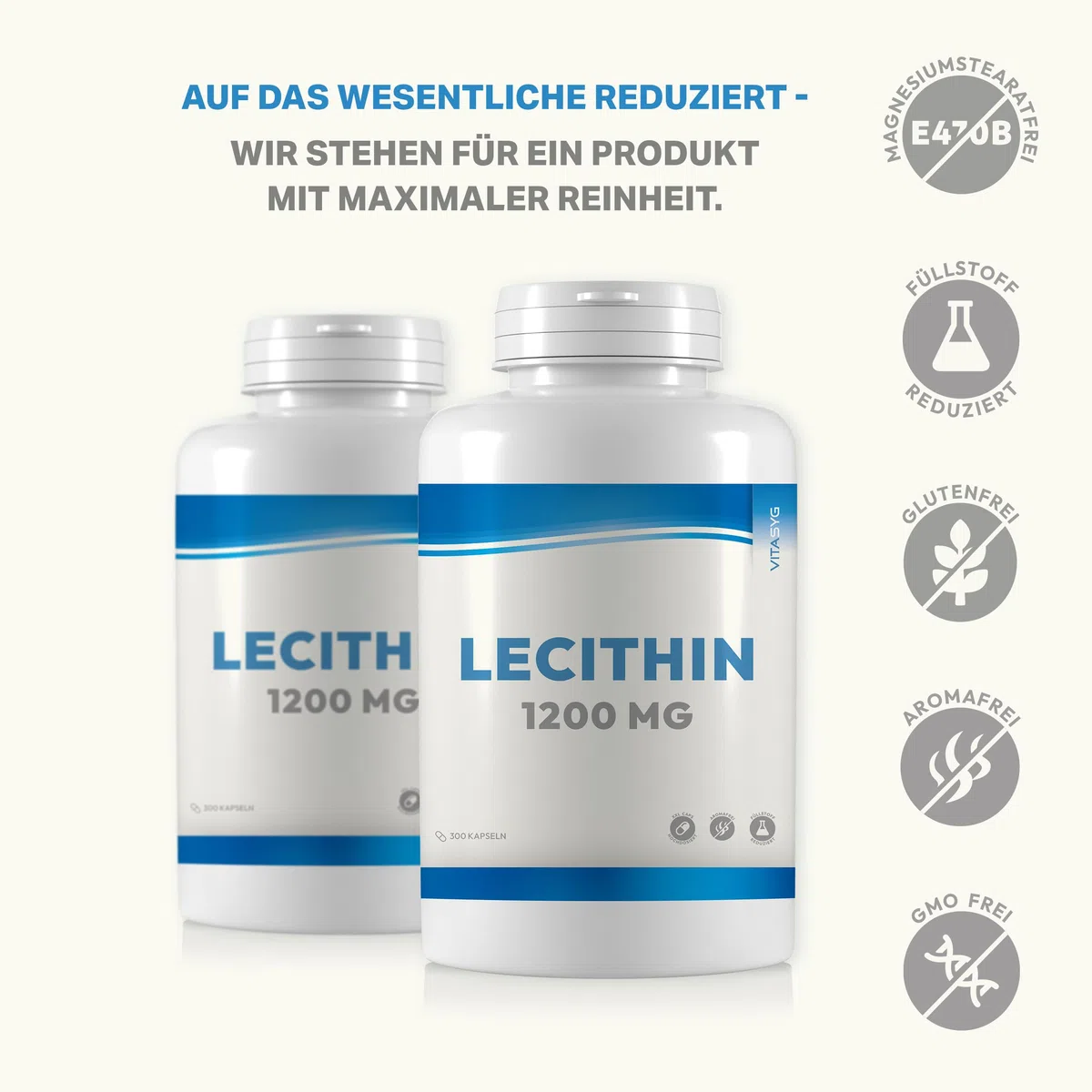 Lecithin Kapseln 1200mg - 300 Kapseln - 1200mg pro Tagesdosierung - Sojalecithin - ohne Gentechnik - hochdosiert