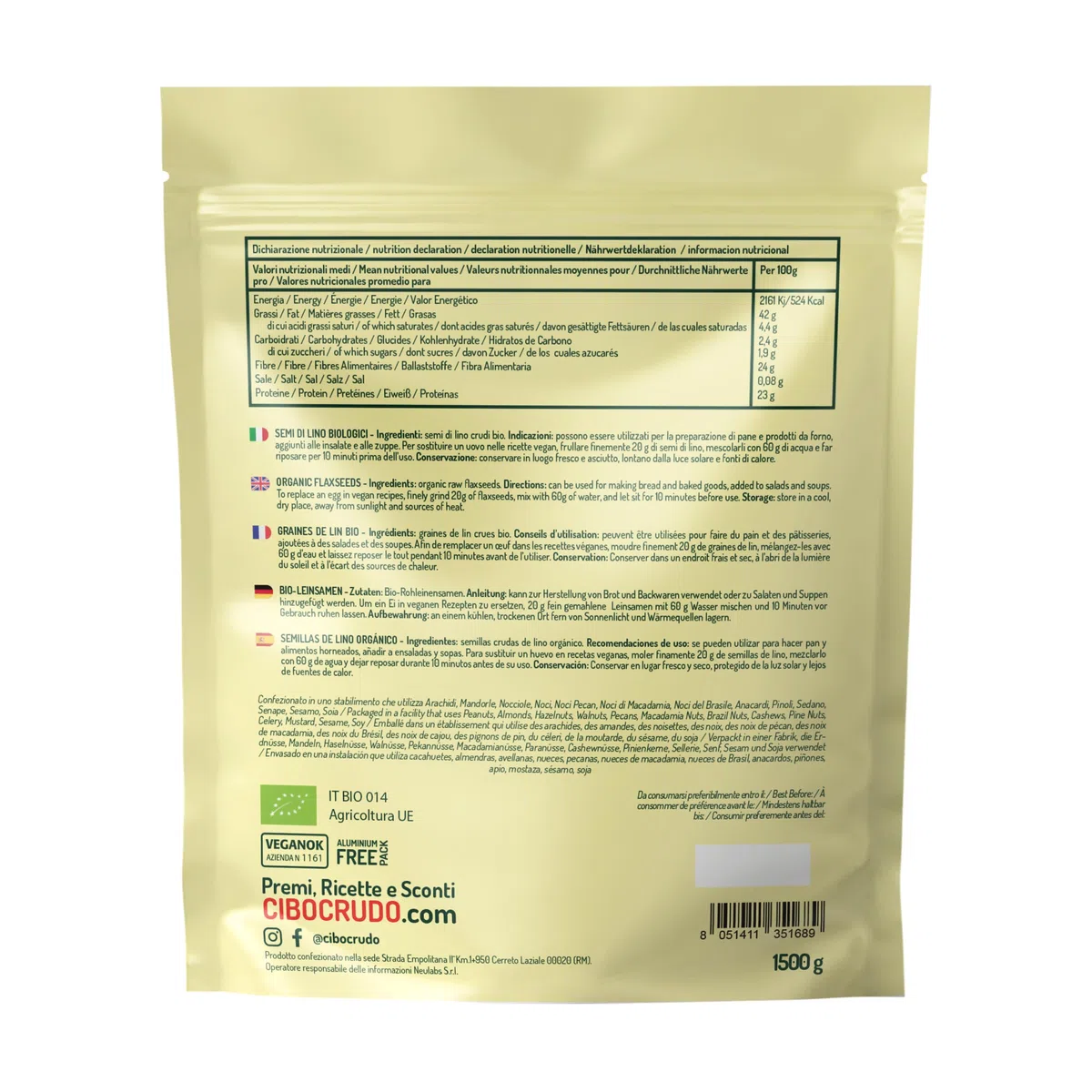 Braun Bio Leinsamen Ganz - 1.5 Kg. Höchster Qualität Leinsamen Bio Nicht Geschrotet Ideal zum Backen Jogurt und Müsli 100% Natürlich und Rein. Reich an Omega 3 und Vegan. Organic Flaxseed.