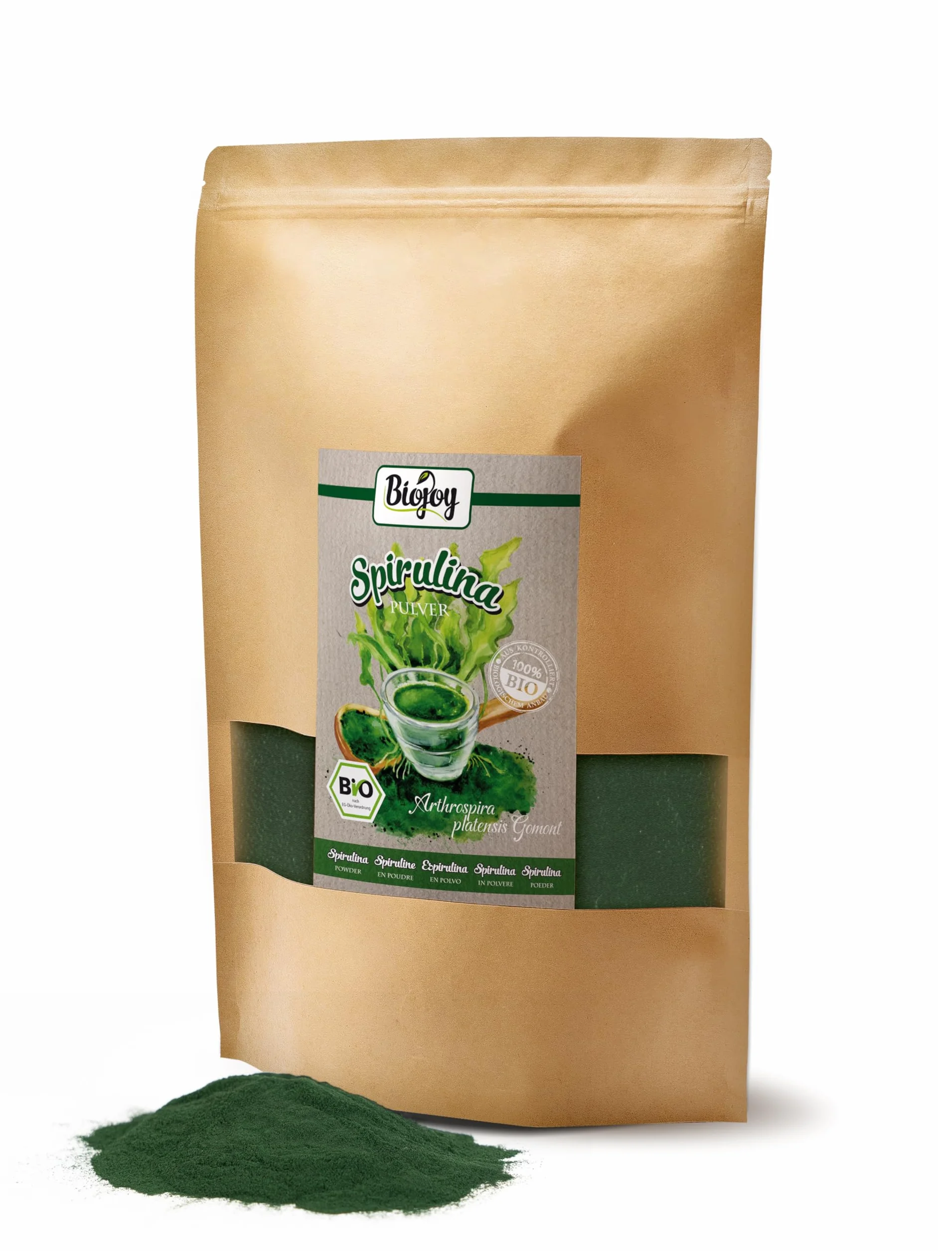 Biojoy BIO-Spirulina Pulver (1 kg), roh und rein, Spirulina Algen (Arthrospira platensis)