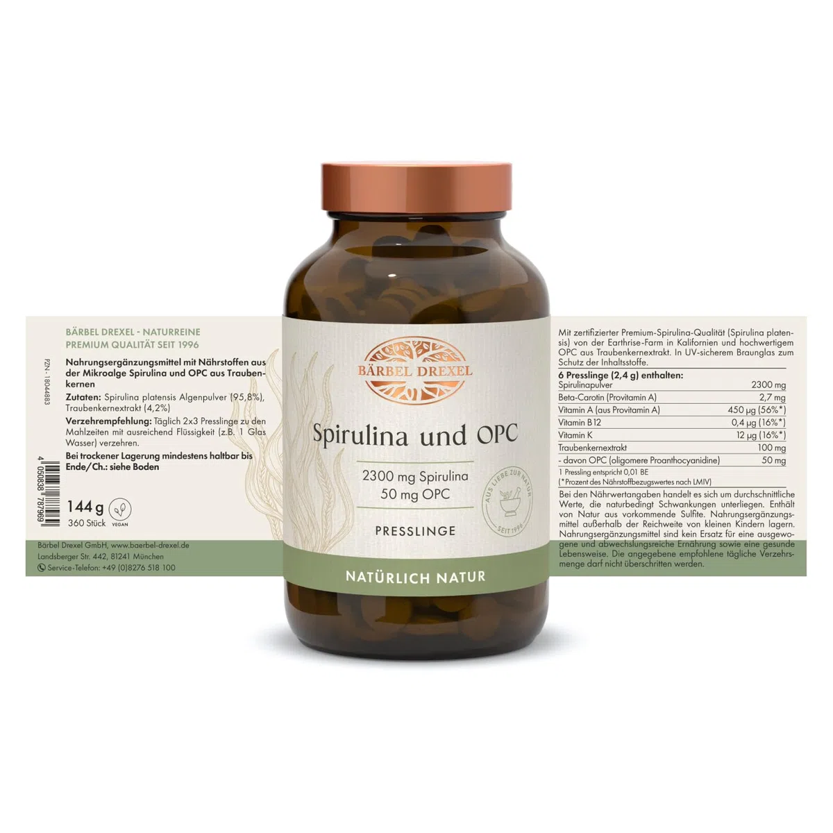 Spirulina und OPC Presslinge ausschließlich natürliche Inhaltsstoffe (360 Stk) Naturheilkunde BÄRBEL DREXEL®