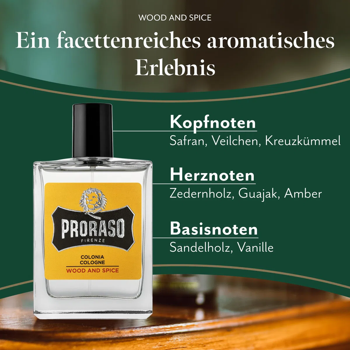 Proraso Cologne Wood and Spice, 100 ml, Eau de Cologne entwickelt für tiefgreifende Frische, Rasierwasser für Herren & After Shave, Made in Italy