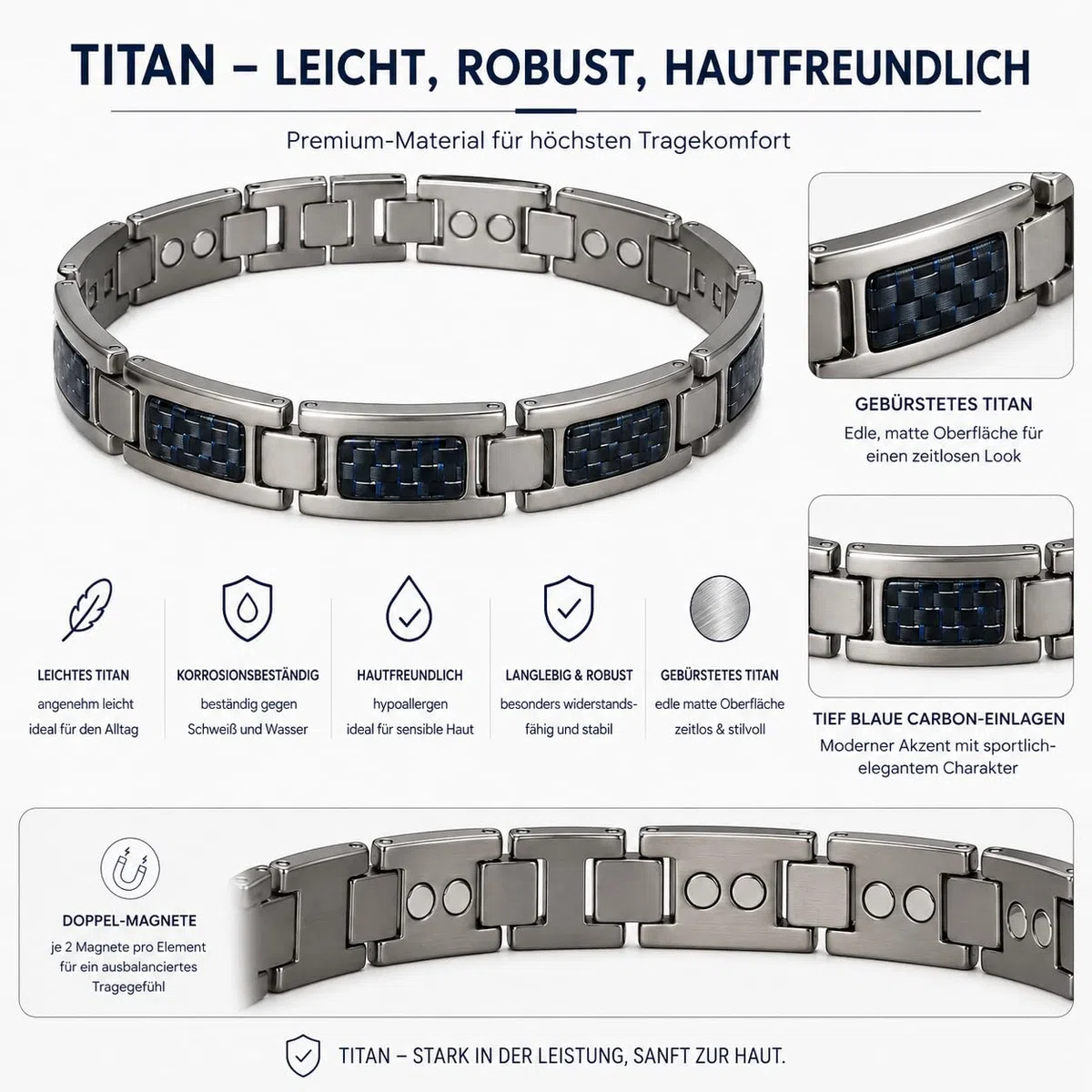 Titan Magnetarmband Herren Carbonfaser, Doppelmagnete