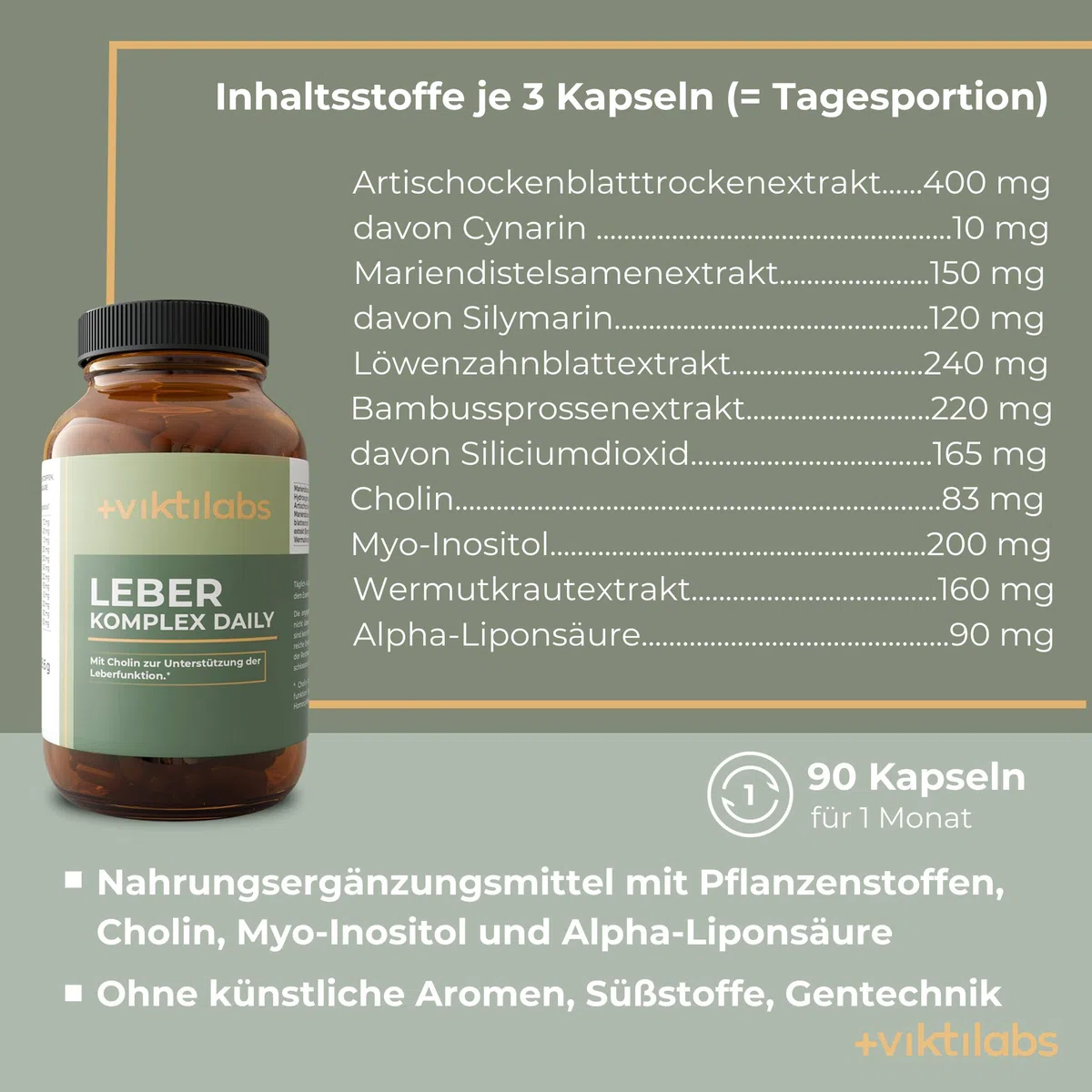 Leber Komplex Daily - 90 Kapseln | Mit Mariendistel, Artischocke, Löwenzahn, Cholin | Laborgeprüft | Ohne Zusätze & Vegan | Mariendistel Kapsel hochdosiert