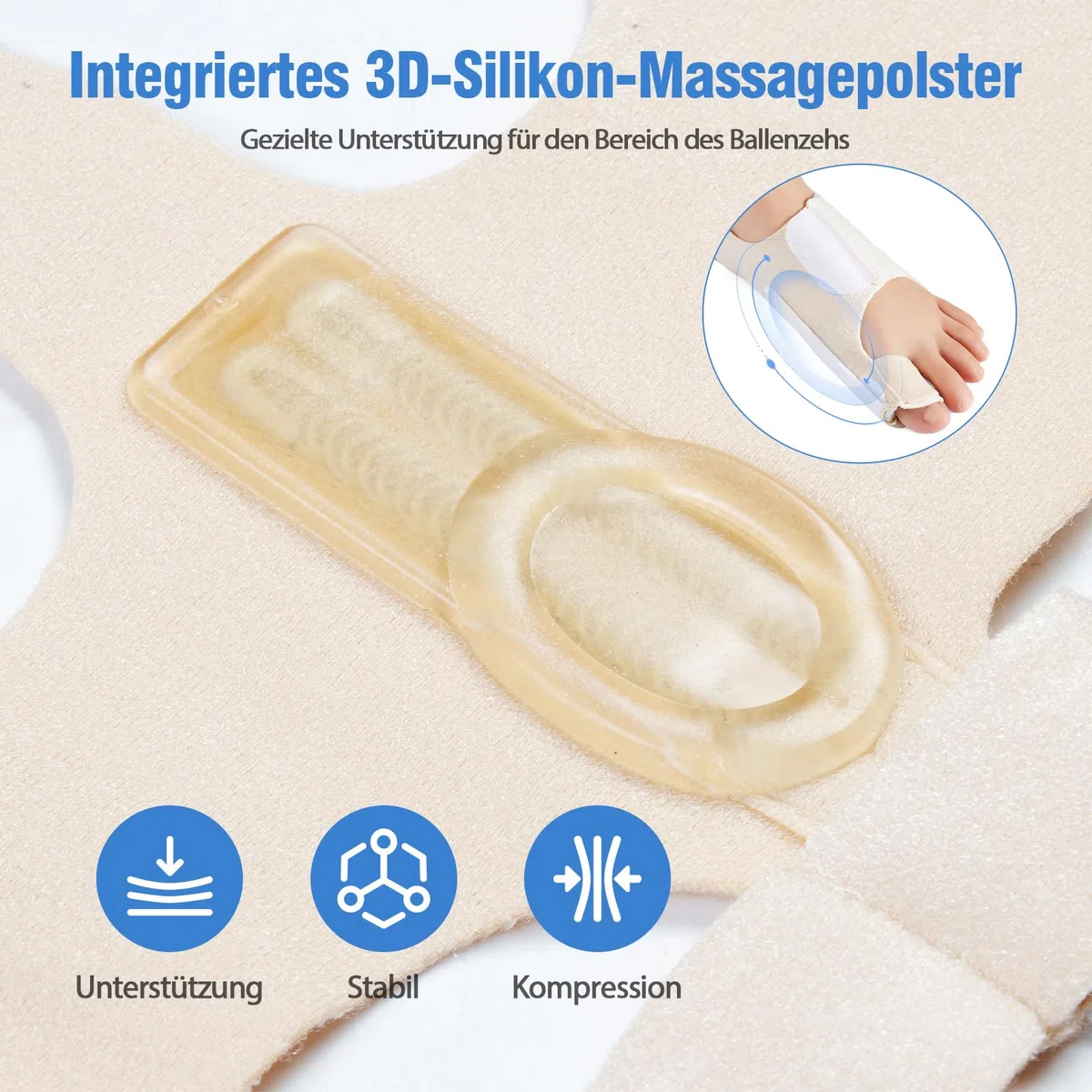 Hallux Valgus Schiene für Damen & Herren – Verstellbare Hallux Valgus Bandage mit Gelpolster zur Korrektur und Schmerzlinderung – Einheitsgröße, 1 Paar