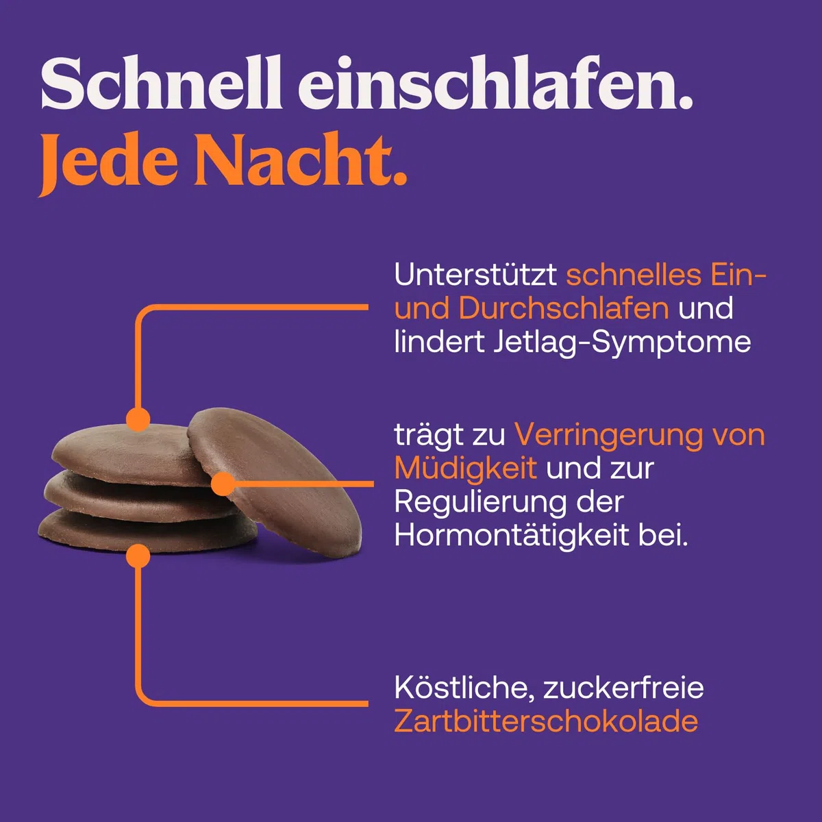 Sleep Chocolate - Melatonin, Baldrian, Vitamin B6 - verkürzte Einschlafzeit, Entspannung, Beruhigungsmittel, Einschlafhilfe - Zuckerfrei - Vegan - 60 Stück - Made in Germany - Clever Chocolate