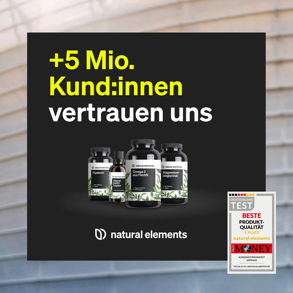 natural elements Vitamin C - 360 Kapseln - Hochdosiert mit 1000mg + 15mg Zink - Pflanzlich fermentiert & gepuffert (pH-neutral, säurefrei, magenschonend) - vegan, laborgeprüfte Qualität