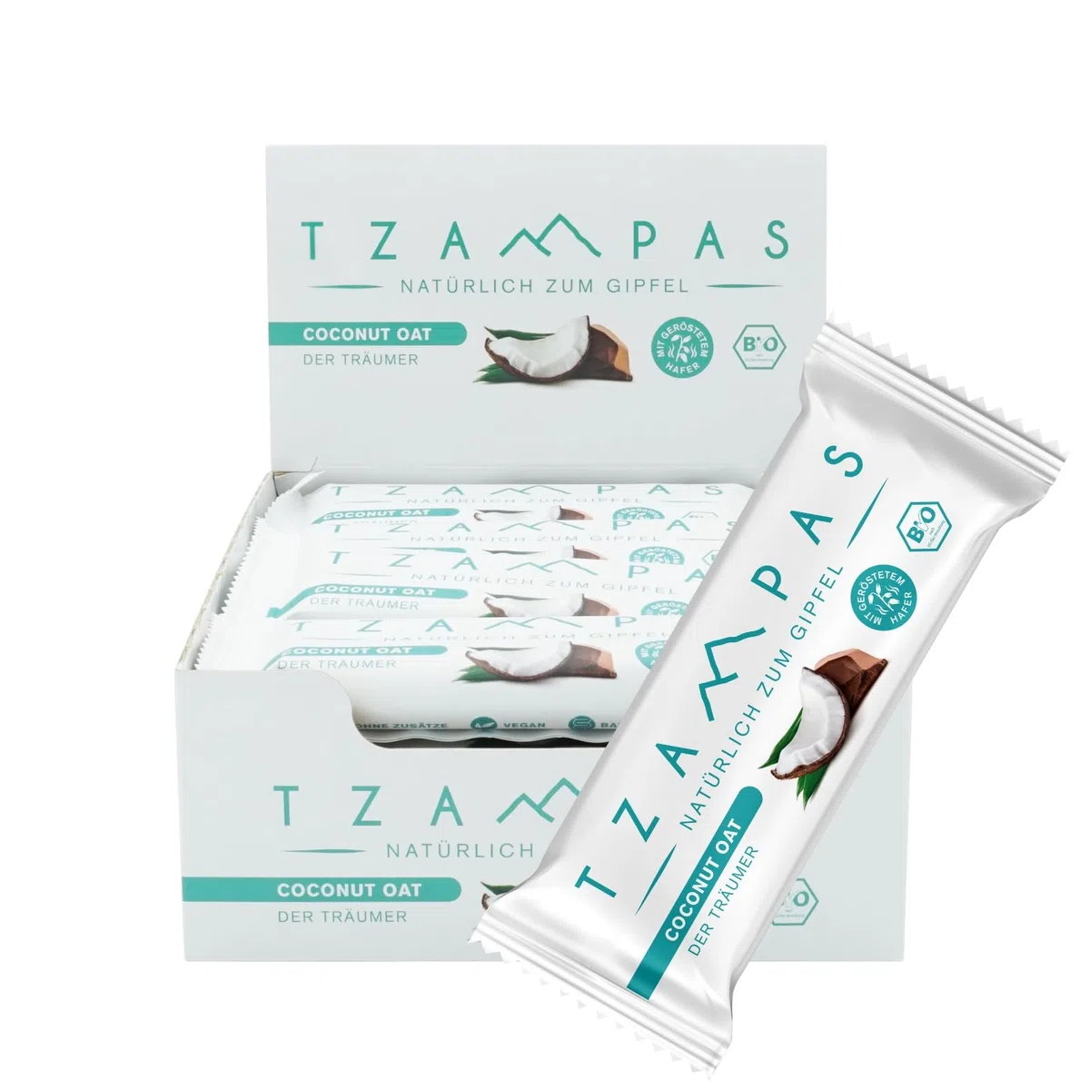 TZAMPAS Energieriegel Bio · Riegel mit Kokos & Hafer · Ideal für Sport & Fitness · Vegan, Clean Eating · 16 x 40g