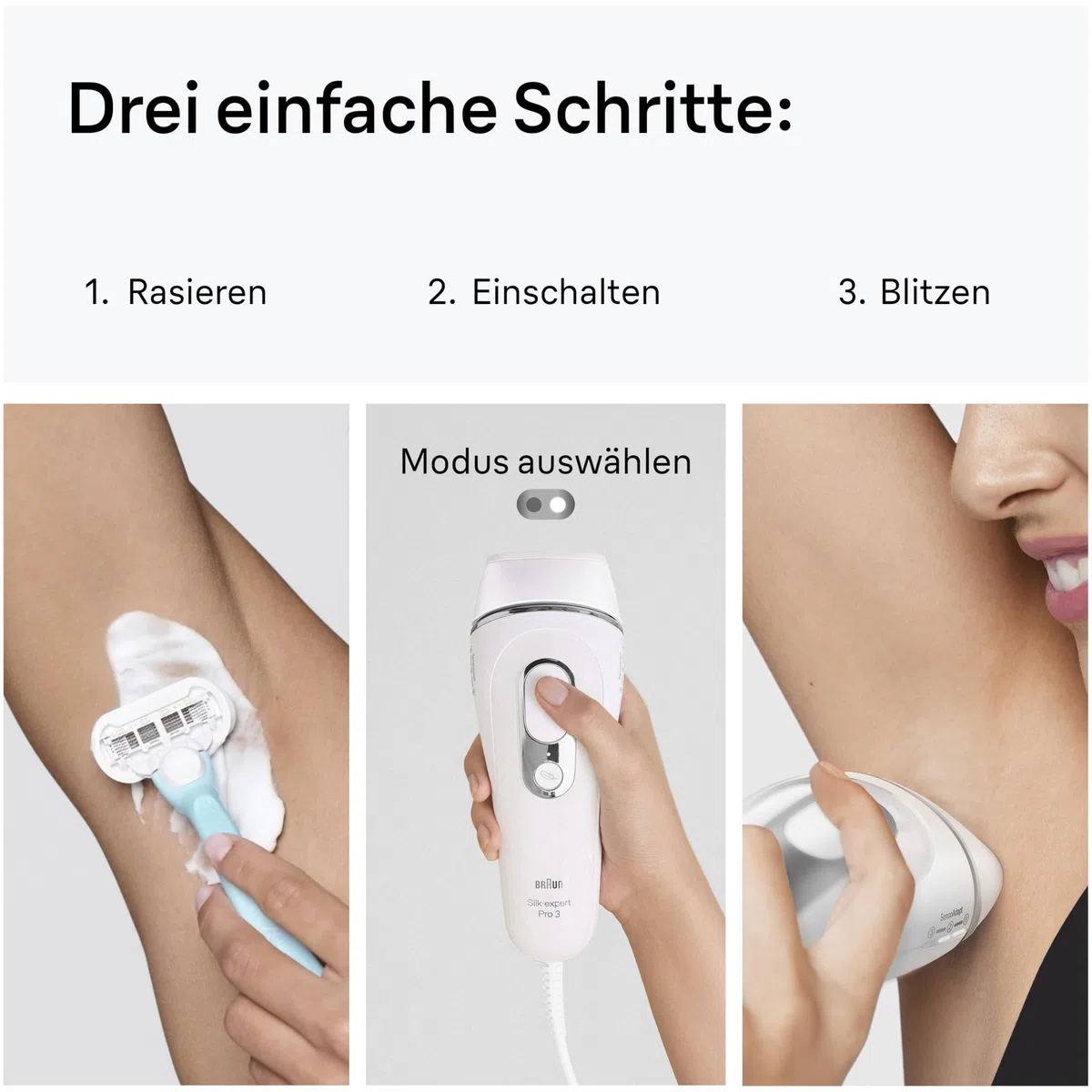 Braun Silk·expert Pro 3 IPL Haarentfernung Gerät PL3222 Weiß Silber