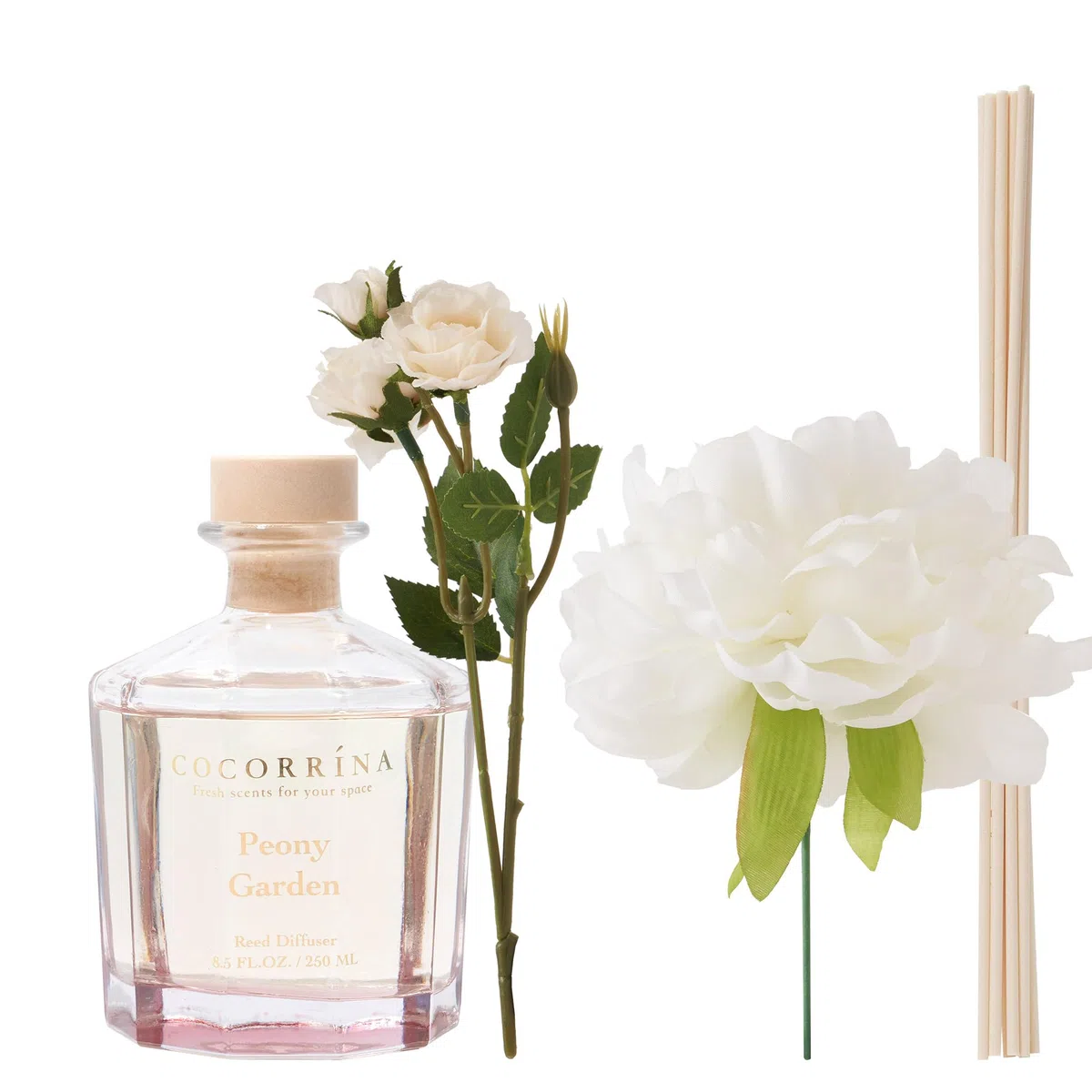 Cocorrína Blume Raumduft mit 8 Duftstäbchen 250ml- Pfingstrose Garten, Natürlich, Langanhaltend, Reed Diffuser für Haus Schlafzimmer Büro Badezimmer Regal Dekor (Master-Kollektion