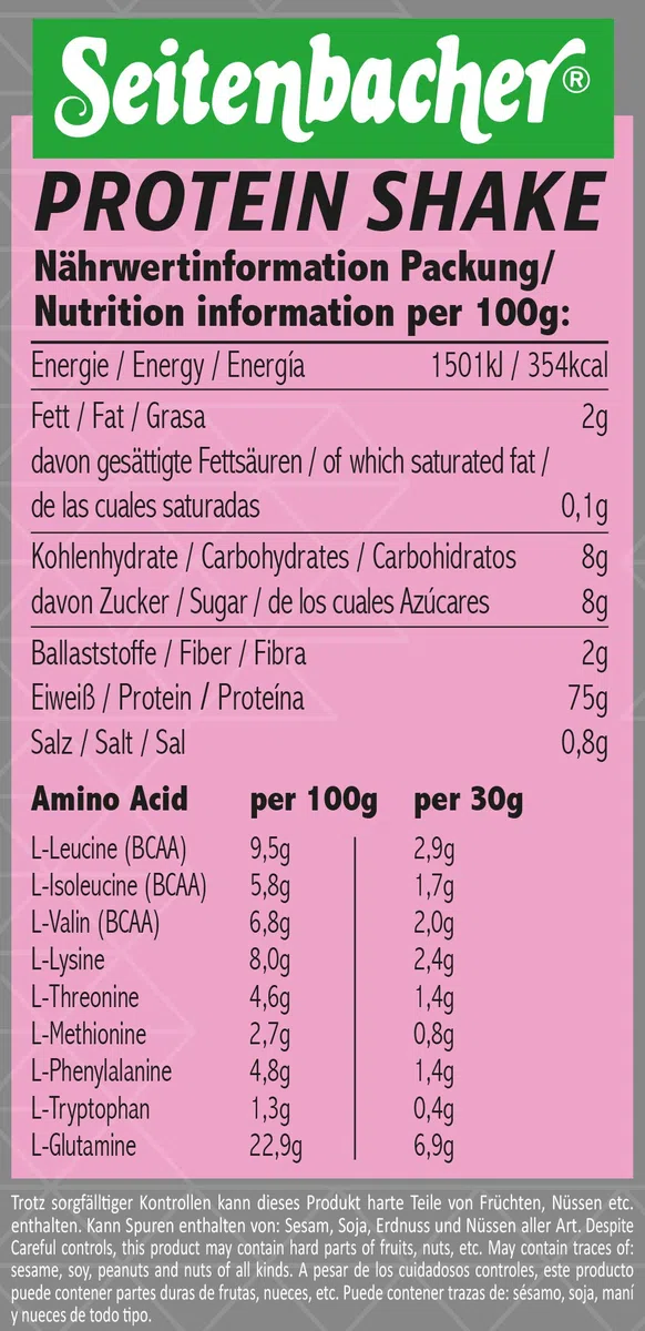 Seitenbacher Casein Protein Shake Pulver 75.0 | Erdbeere I 75% Eiweiß I ohne Soja I reines Casein Protein I ( 1 x 750 g )