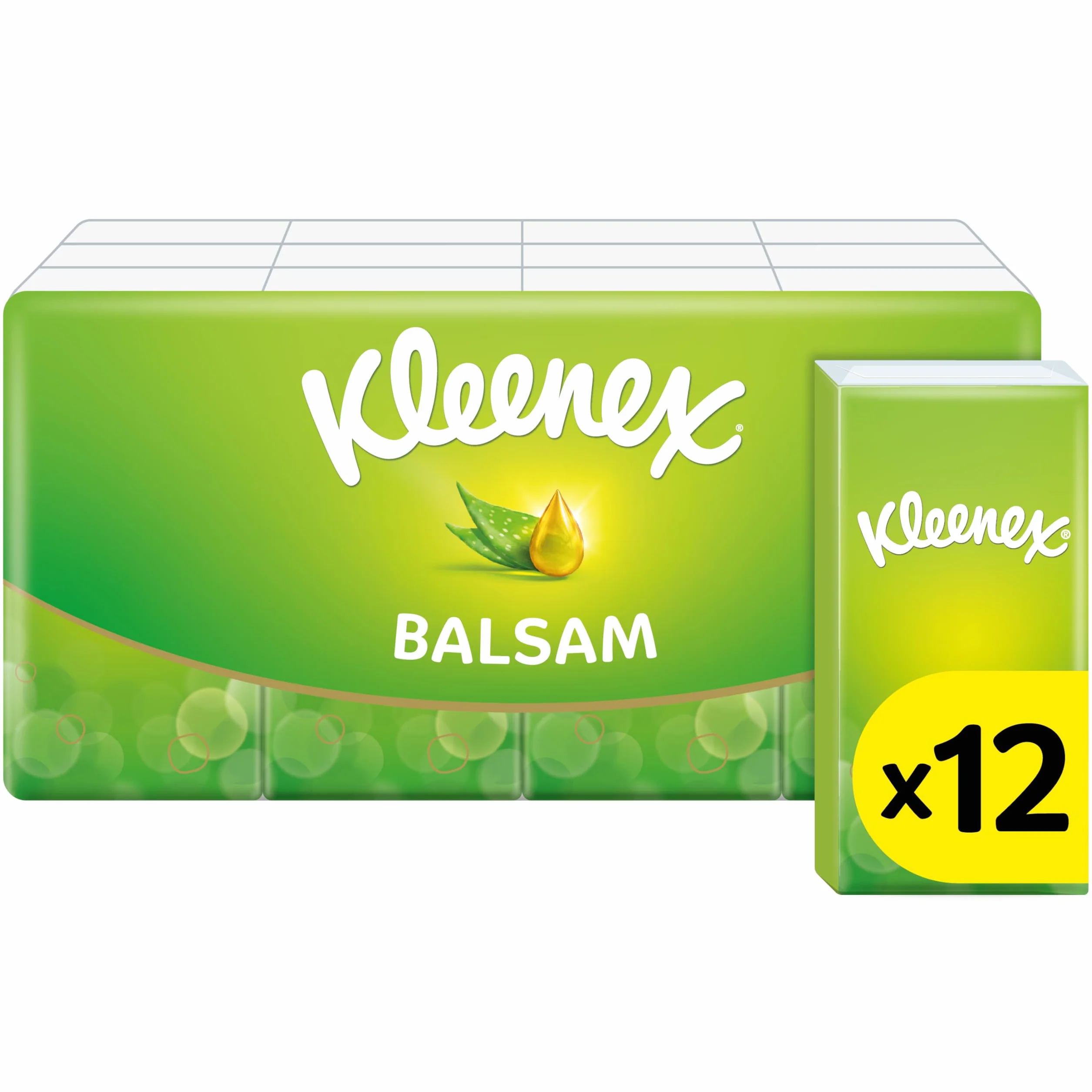 Kleenex Balsam Taschentücher, 4-lagig, Ideal bei Erkältungen und Allergien, 16 x 12 Packungen à 9 Tücher, Vorratspackung