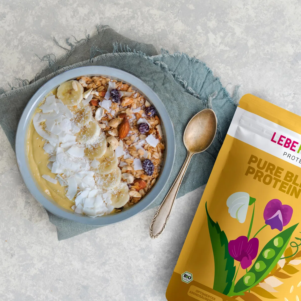 Lebepur BIO 3K Protein Pulver vegan 1kg - NEUTRAL - SOJAFREI - 80% Eiweiß aus Erbsenprotein, Reisprotein und Hanfprotein - ohne Zusatzstoffe, ohne Süßungsmittel - laborgeprüft, glutenfrei