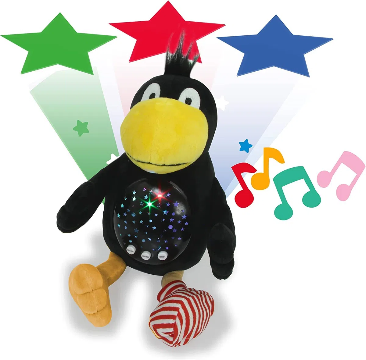 JAMARA Sternenlicht „Der kleine Rabe Socke“ - Sternenhimmel Projektion, Stern-/ Mondmuster, LED wechselnde Farben, beruhigende Melodien, Licht EIN/aus, Abschaltautomatik (Packung mit 2)