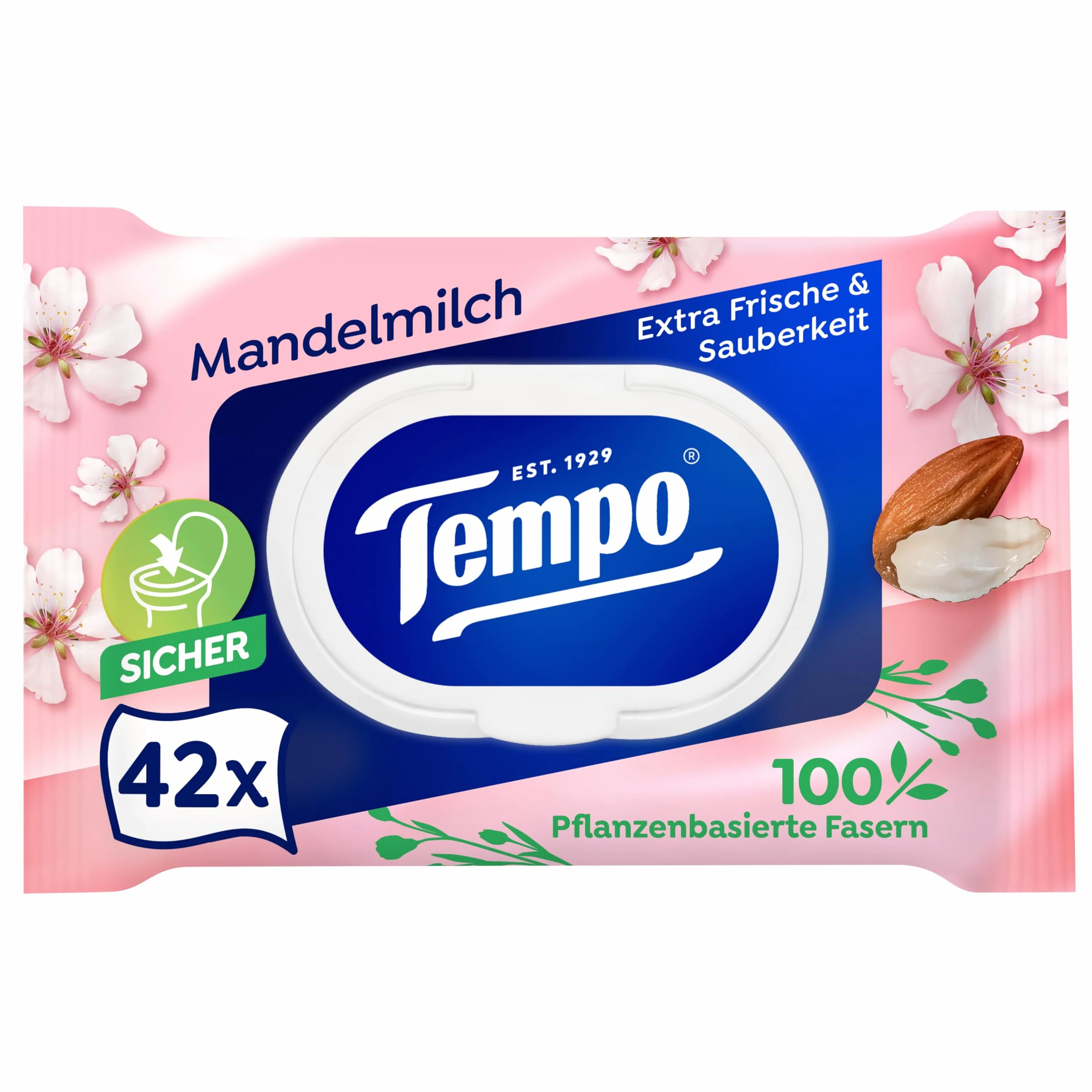 Tempo Toilettenpapier Feucht Mandelmilch & Panthenol, 16er Pack (8 x 2 x 42 Stück)
